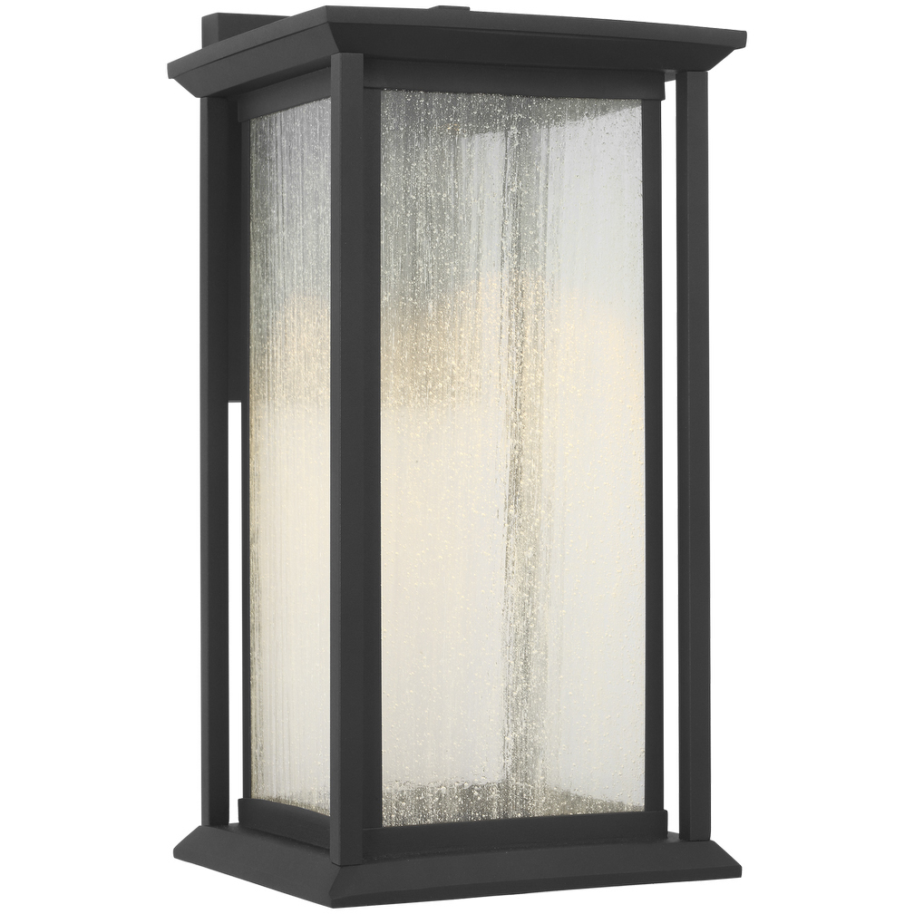 Audley LED 15 inch Textured Black Outdoor Wall Lantern in Distressed Seeded Glass, Medium