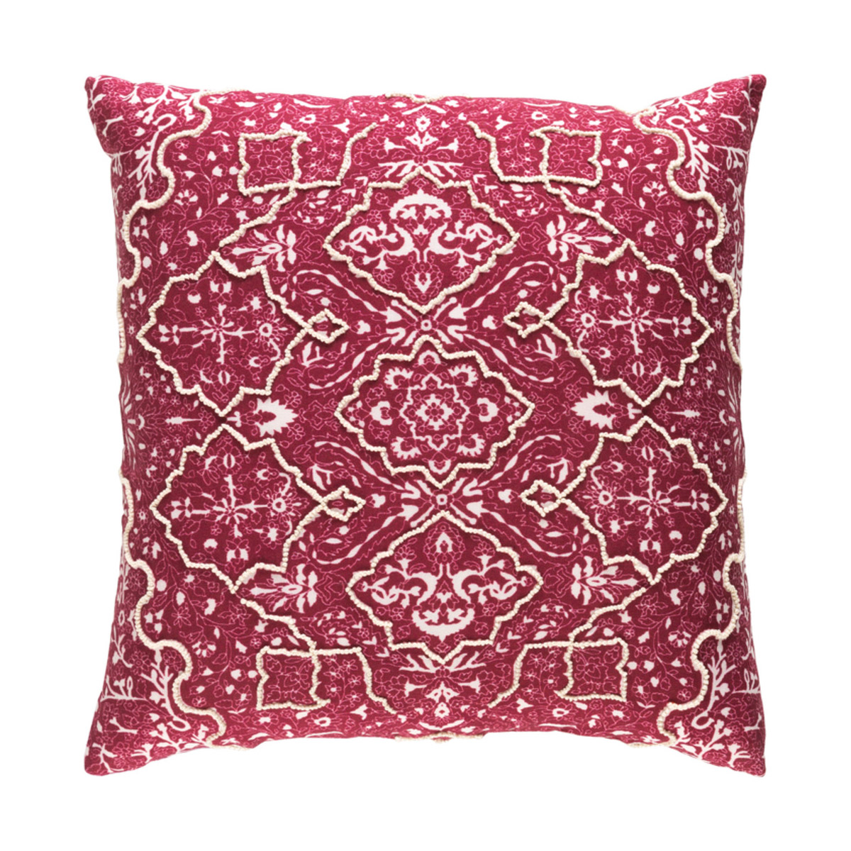Batik 18 X 18 inch Burgundy and Ivory Pillow