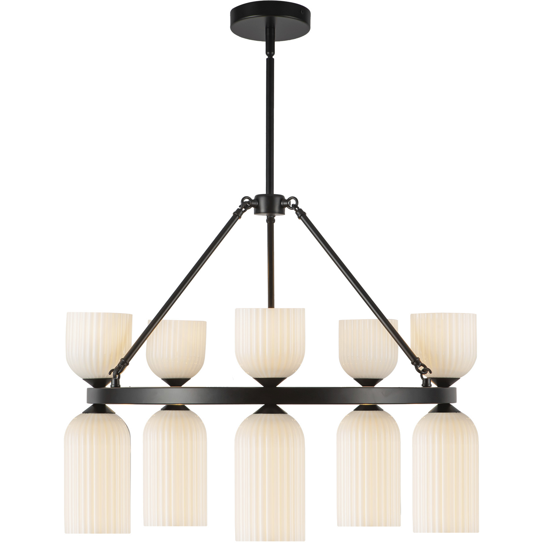 Alora Mood Nelly 10 Light 25.88 inch Matte Black Chandelier Ceiling Light in Glossy Opal Ribbed Glass Shade