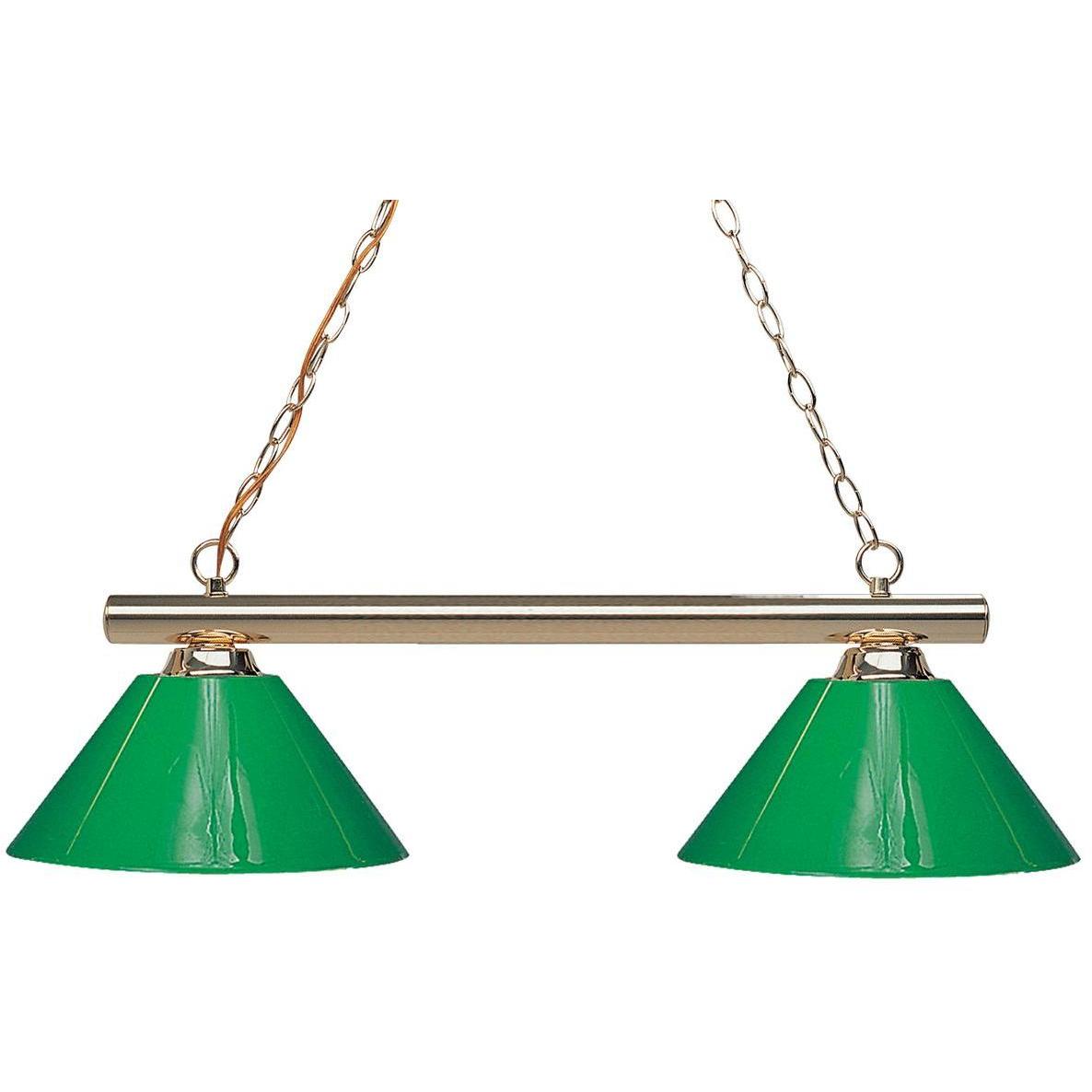 Sharp Shooter 2 Light 42 inch Polished Brass Billiard Ceiling Light in Green Plastic
