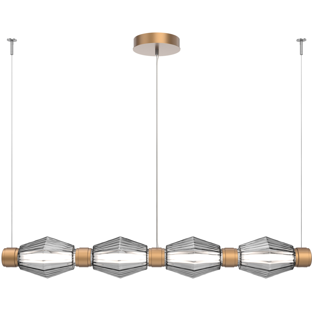 Aalto Mandrel Linear Chandelier Ceiling Light in 3000K LED, Optic Rib Smoke, Novel Brass
