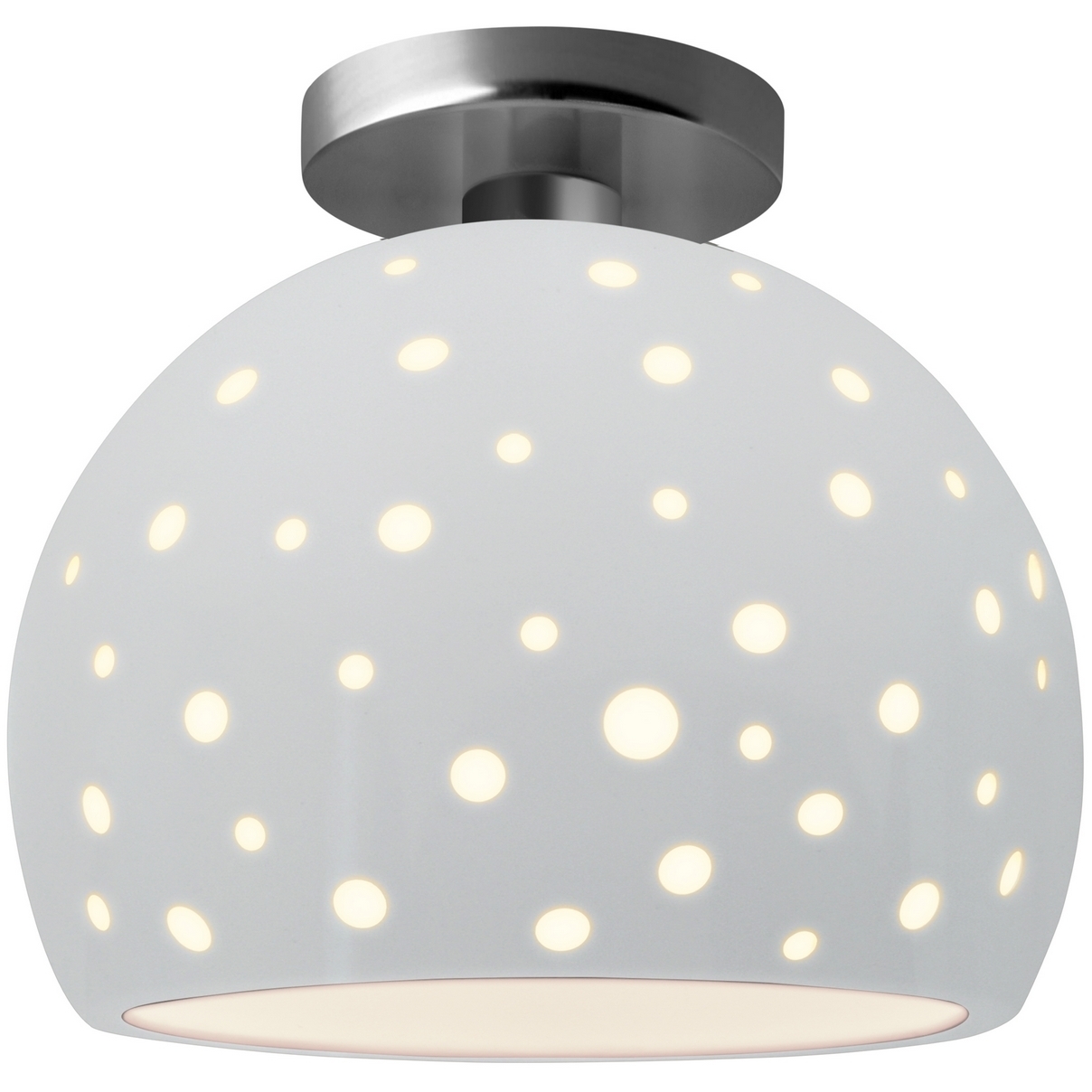 Perforated Globe 1 Light 10 inch Gloss White Semi-Flush Ceiling Light in Brushed Nickel, Replaceable Bulb, 10W x 9H, Form+Finish+Function