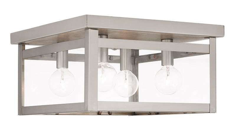 Milford 4 Light 11 inch Brushed Nickel Square Flush Mount Ceiling Light