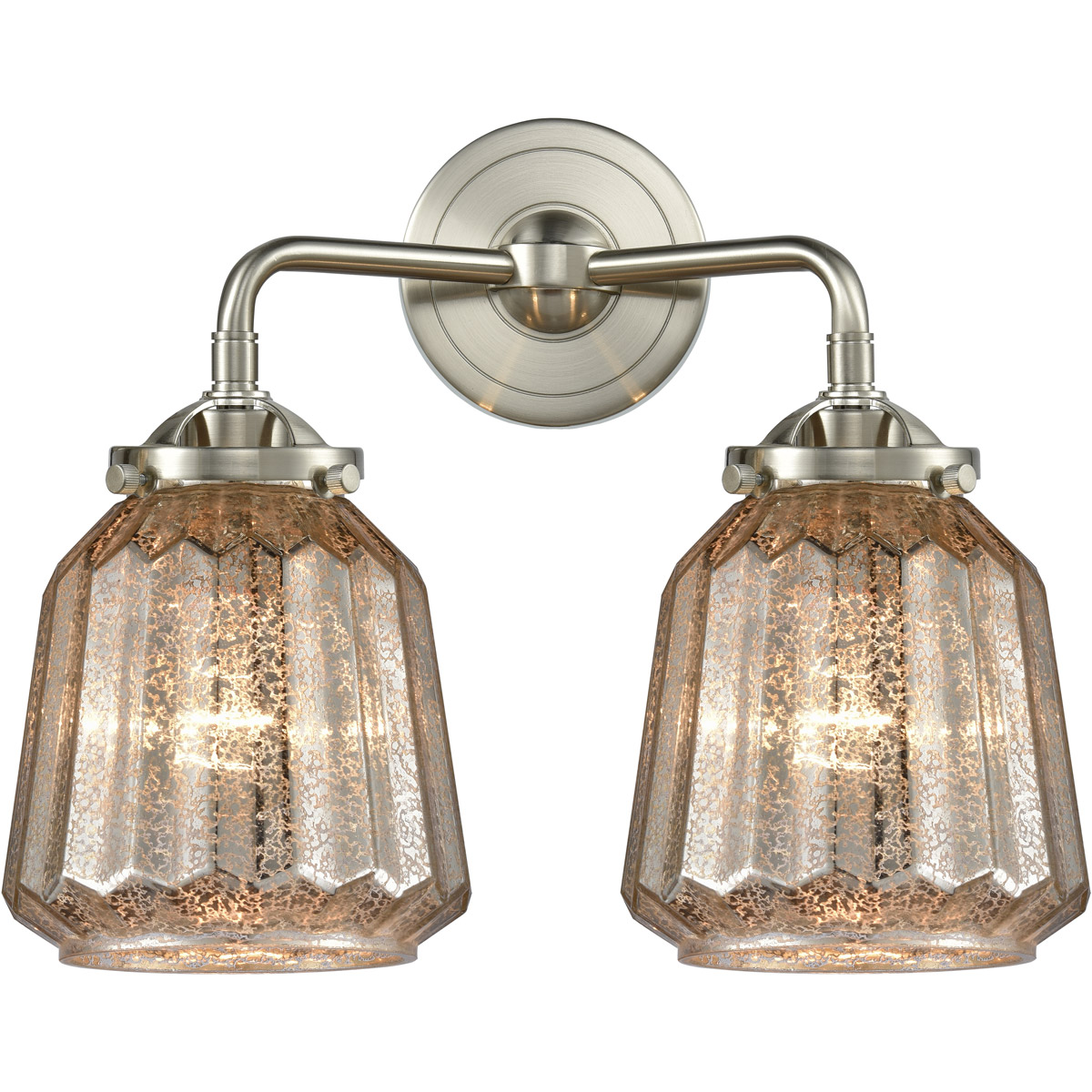 Nouveau Chatham 2 Light 14 inch Brushed Satin Nickel Bath Vanity Light Wall Light in Mercury Glass, Nouveau