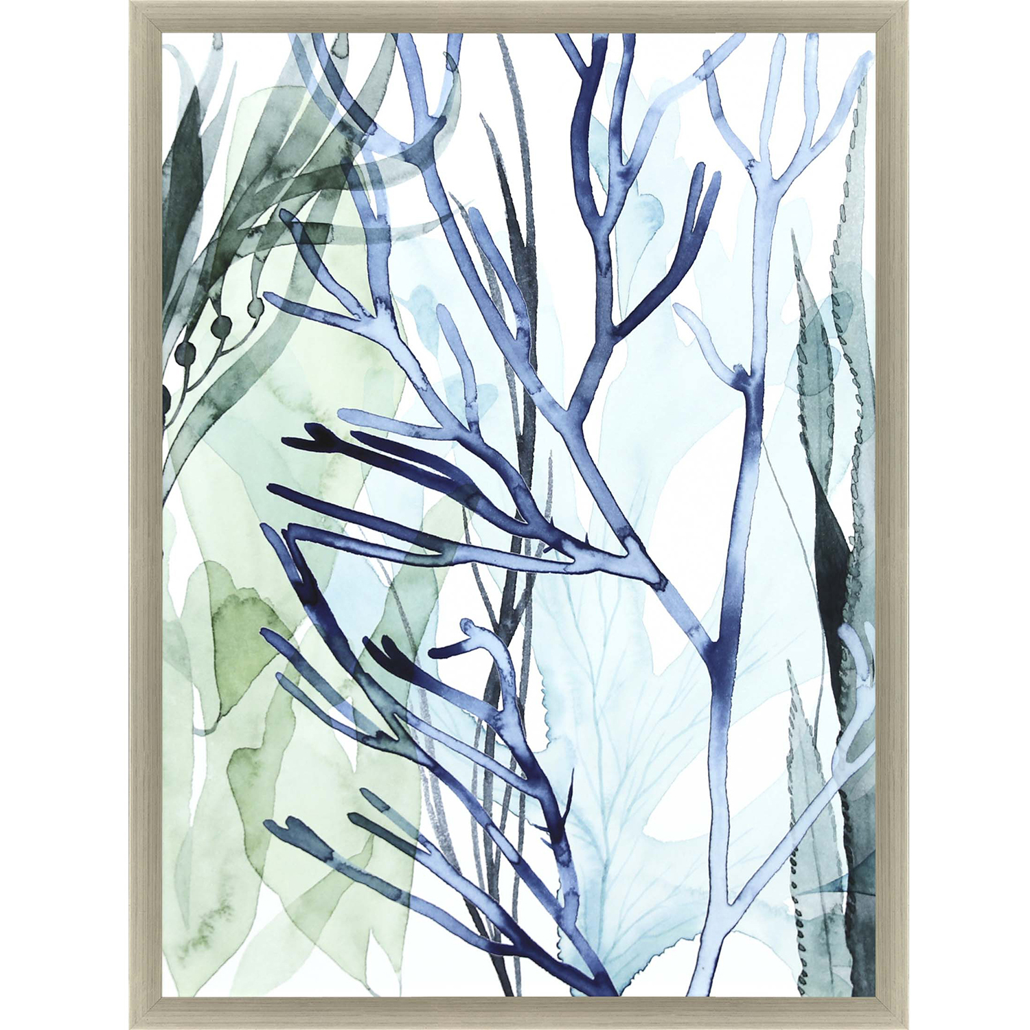 Sea Leaves Blue and Turquoise and Green and White Framed Art