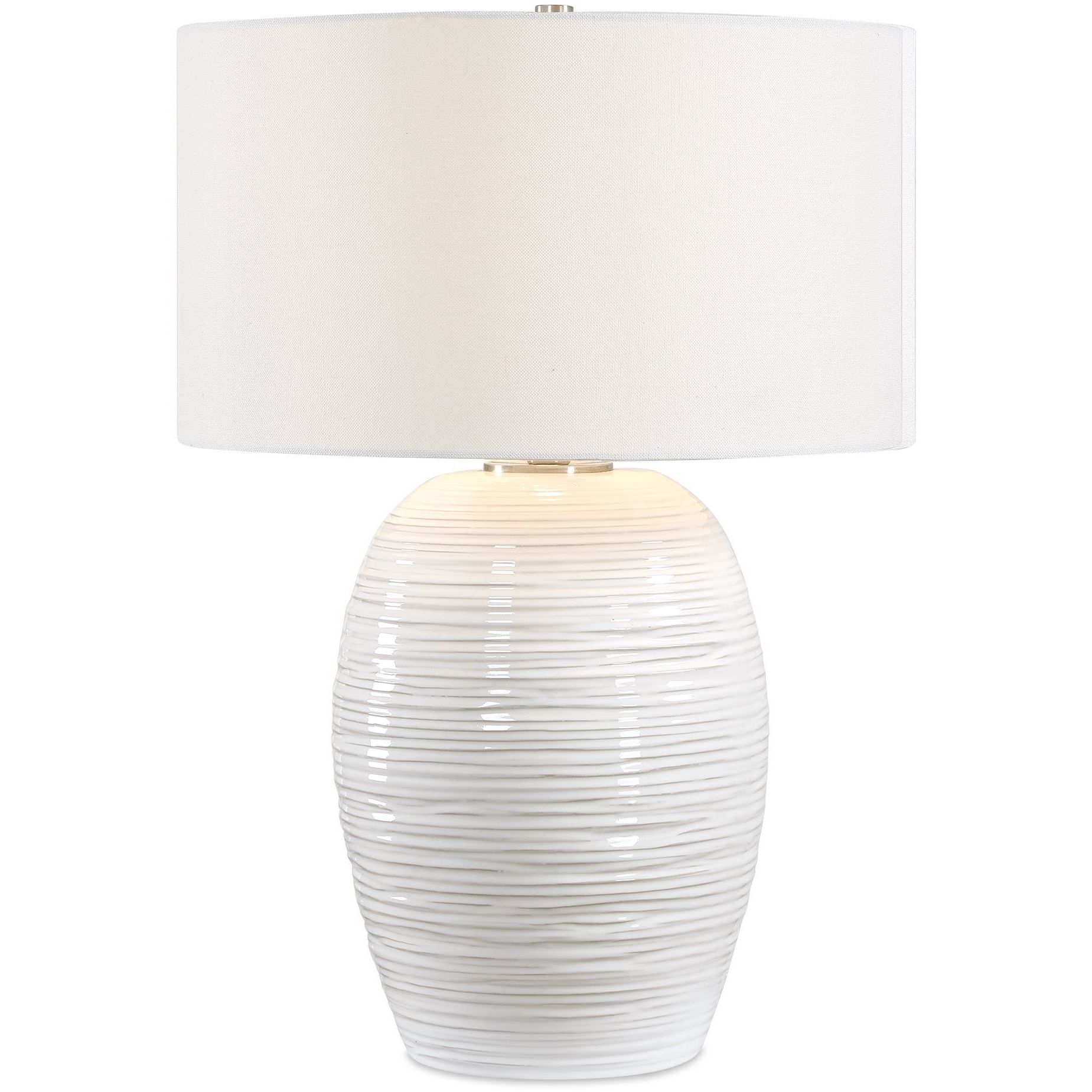 Alkman 26 inch 150 watt Powder White Glaze and Brushed Nickel Table Lamp Portable Light