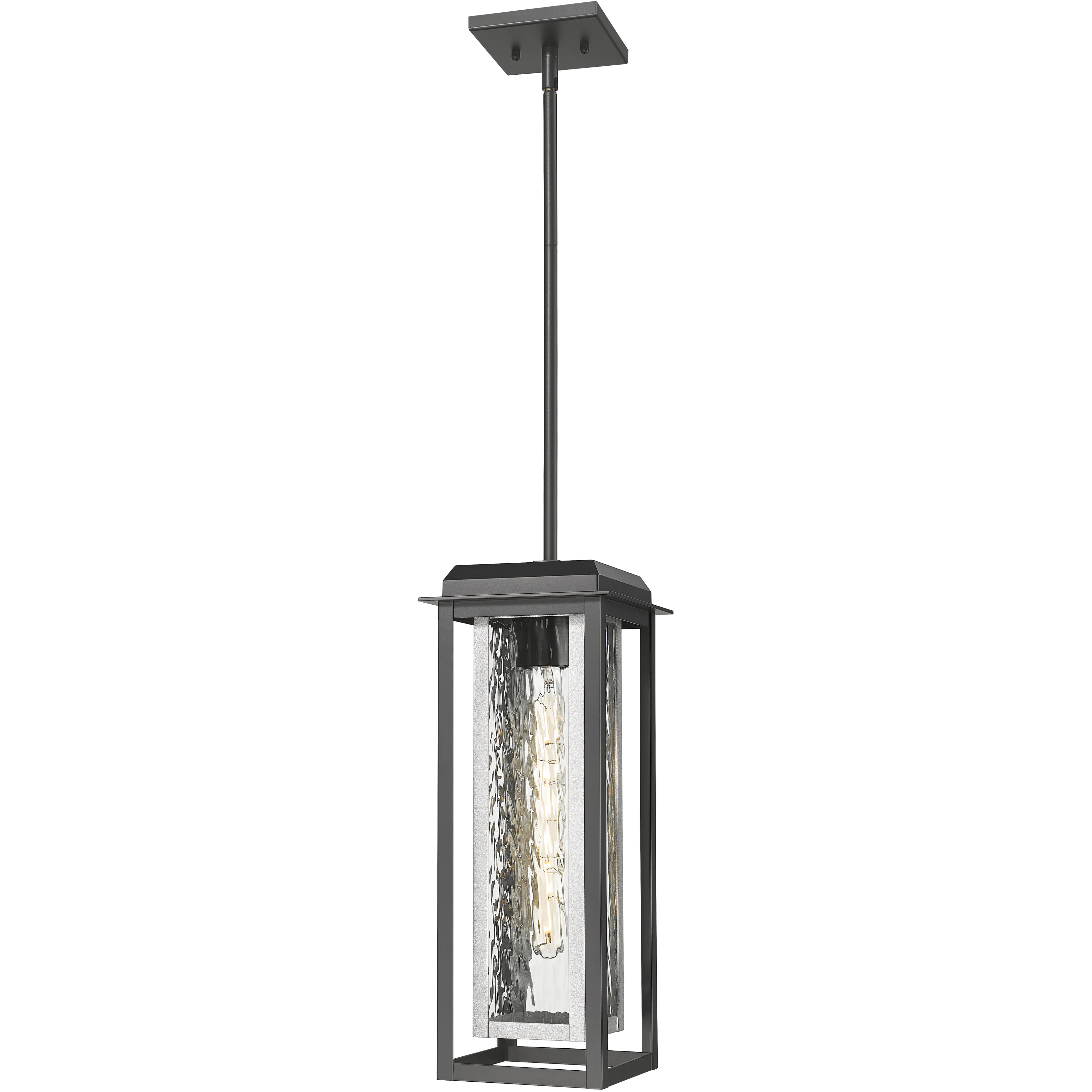 Mansfield 1 Light 7.5 inch Matte Black with Silver Outdoor Pendant in Waterglass