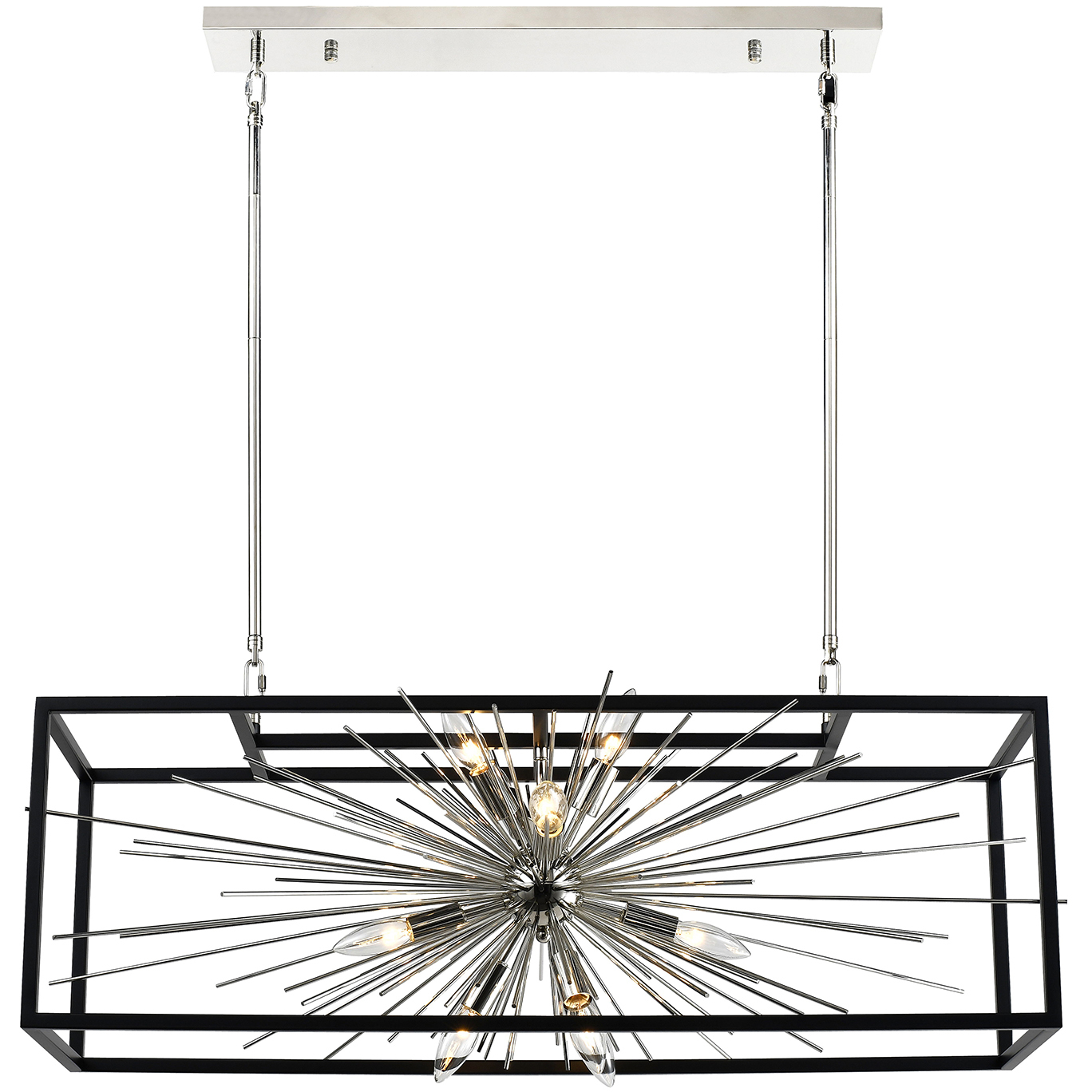 Burst 10 Light 20.13 inch Polished Nickel and Matte Black Dining Chandelier Ceiling Light