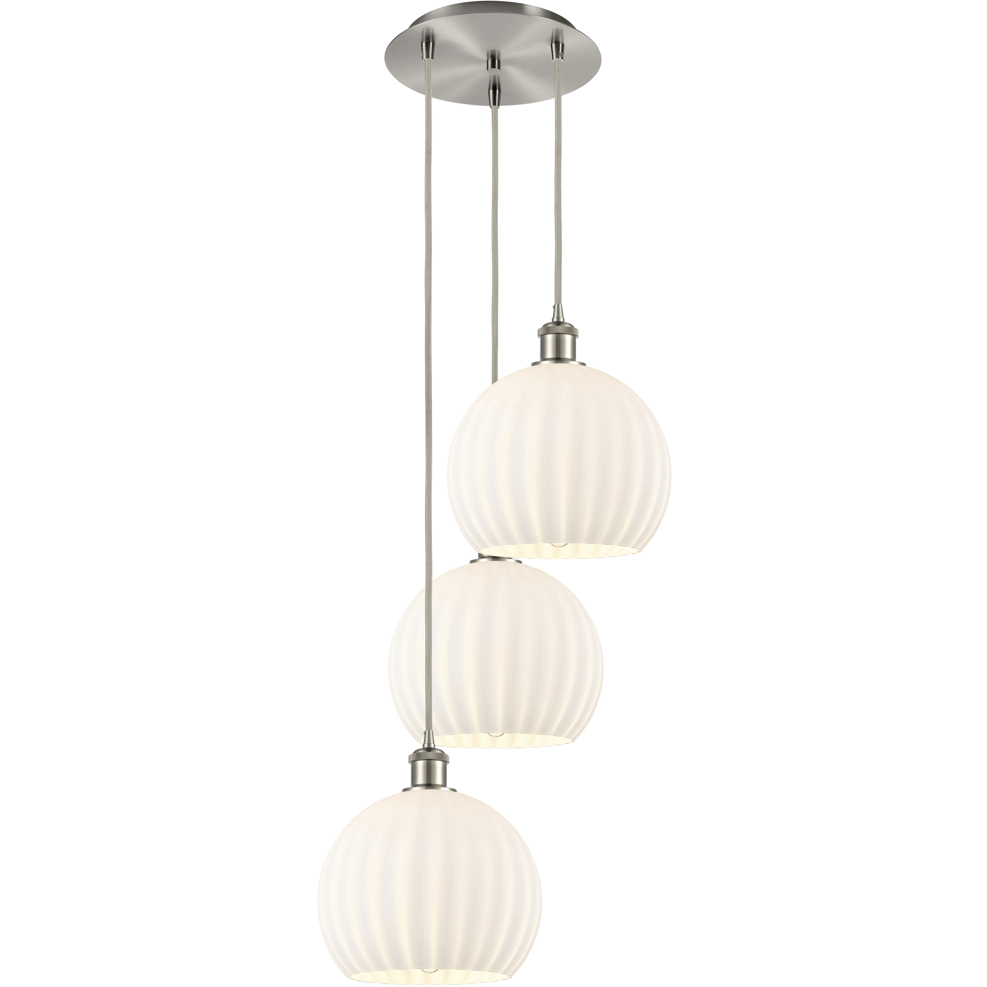 Ballston White Venetian 3 Light 16.5 inch Brushed Satin Nickel Cord Hung Multi Pendant Ceiling Light