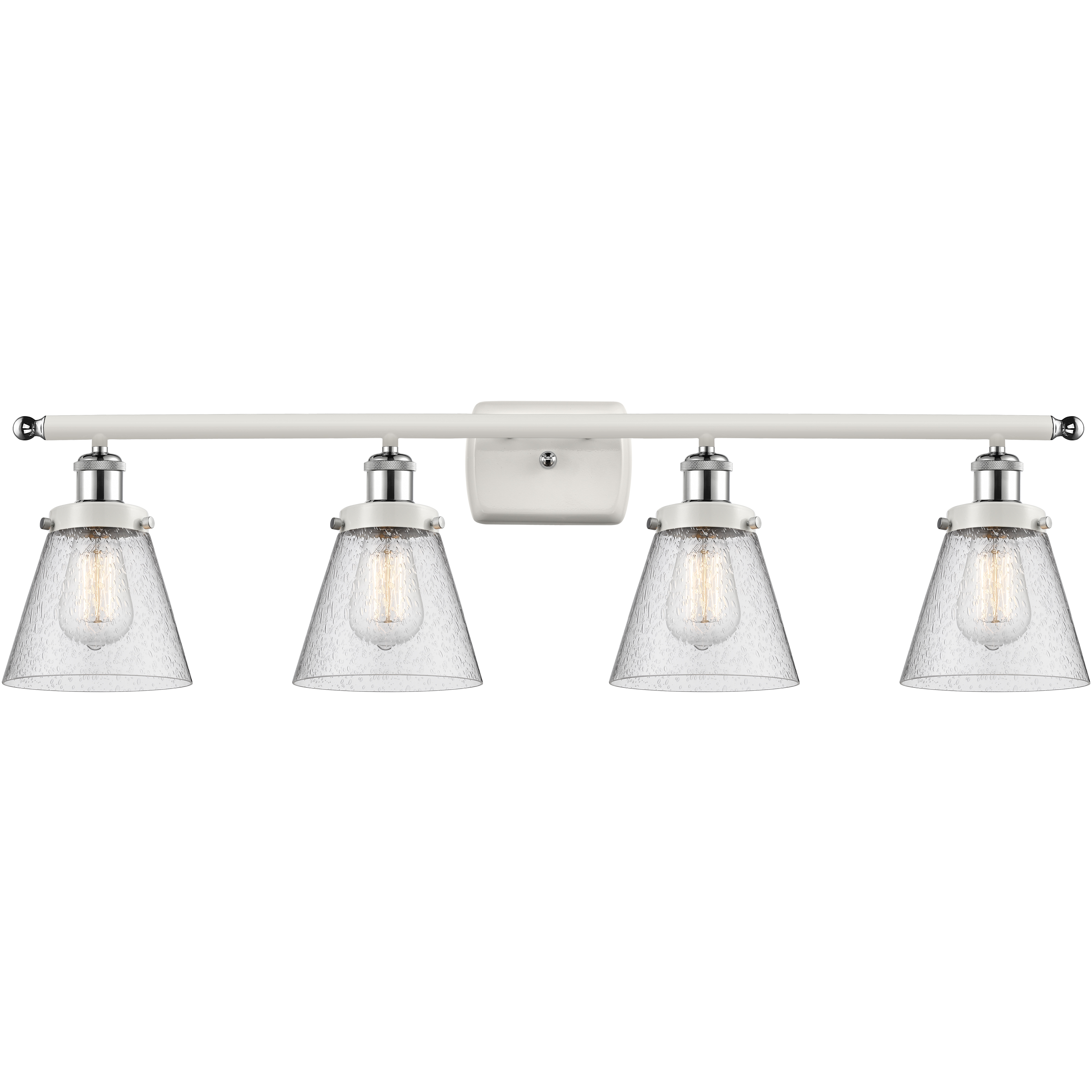 Ballston Small Cone 4 Light 36 inch White and Polished Chrome Bath Vanity Light Wall Light in Seedy Glass