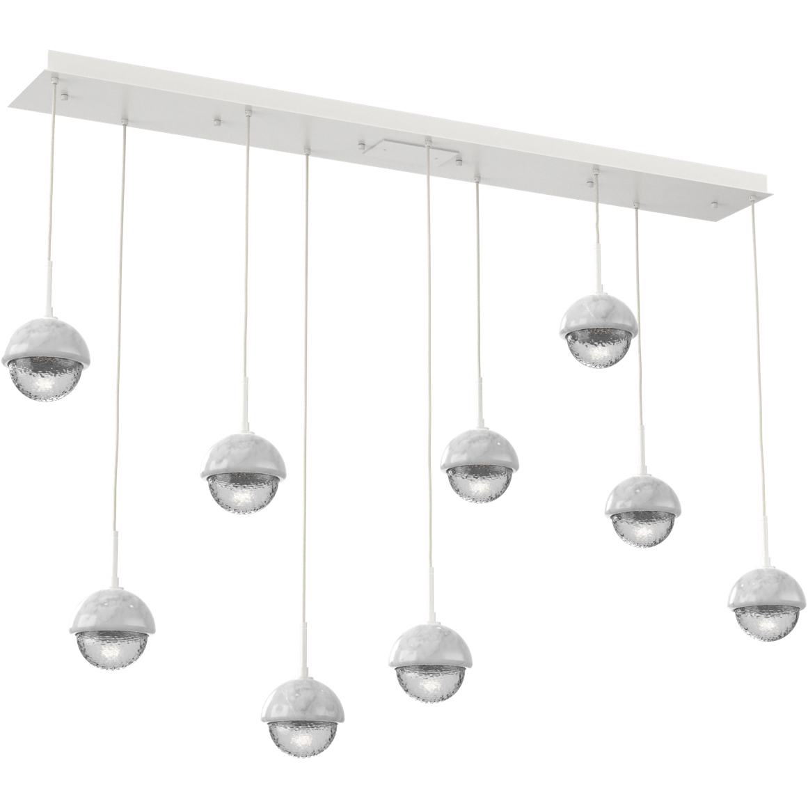 Cabochon Linear Multi-Pendant Ceiling Light in 3000K LED, Clear, Salt White with White Marble