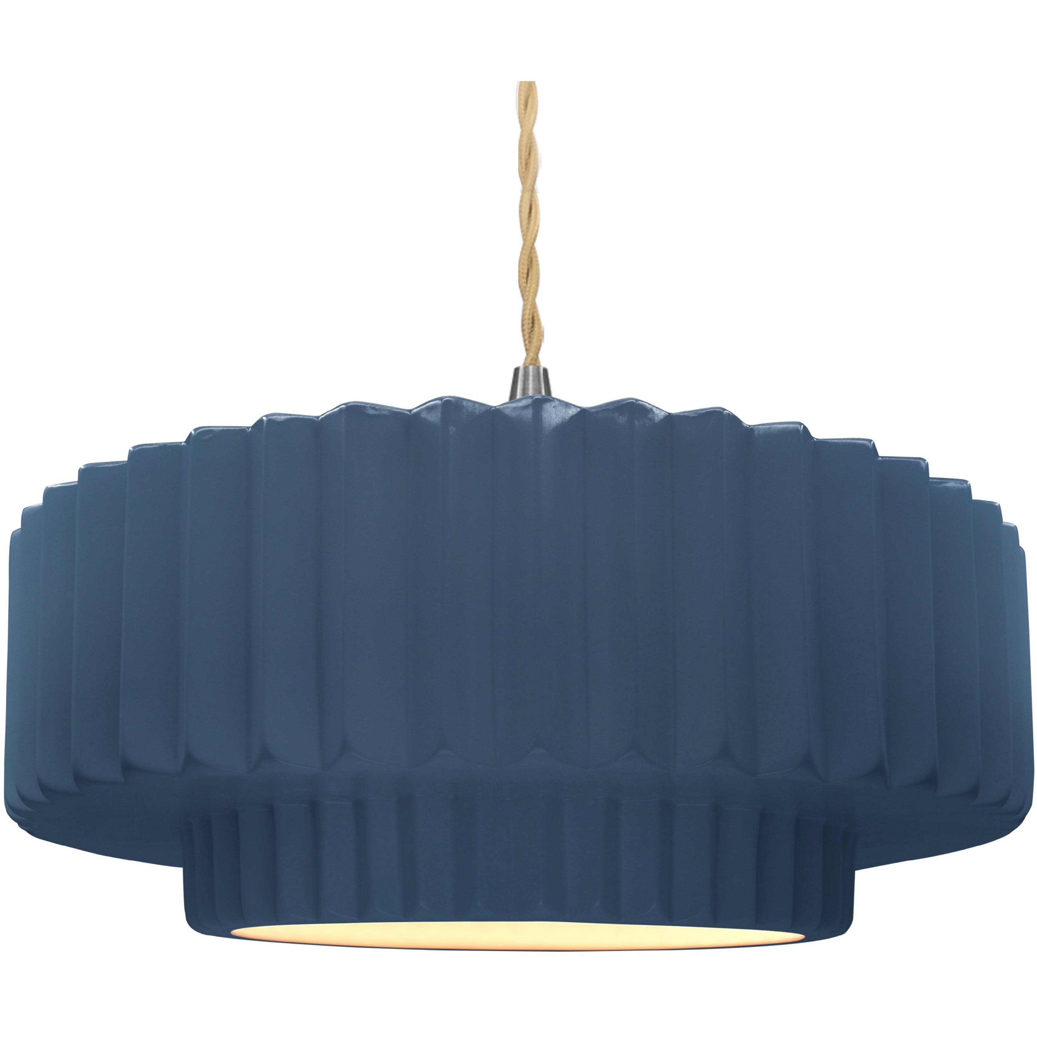 Radiance Collection - Pleated Tier Pendant Ceiling Light in Brushed Nickel, Dedicated LED, Beige Twist Cord, Midnight Sky/Matte White, 16.25W x 6H, Form+Finish+Function