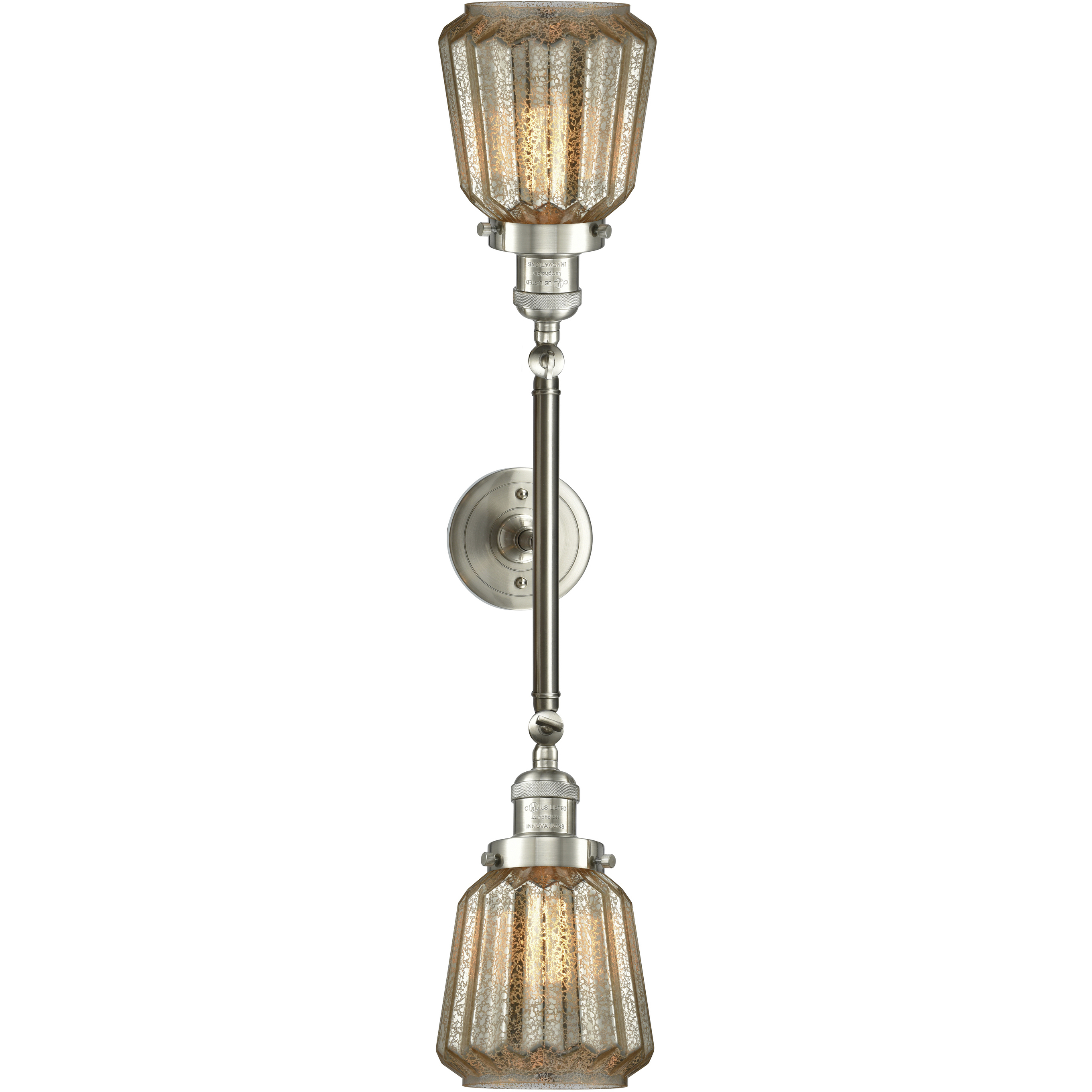 Franklin Restoration Chatham 2 Light 16 inch Brushed Satin Nickel Bath Vanity Light Wall Light in Mercury Glass, Franklin Restoration