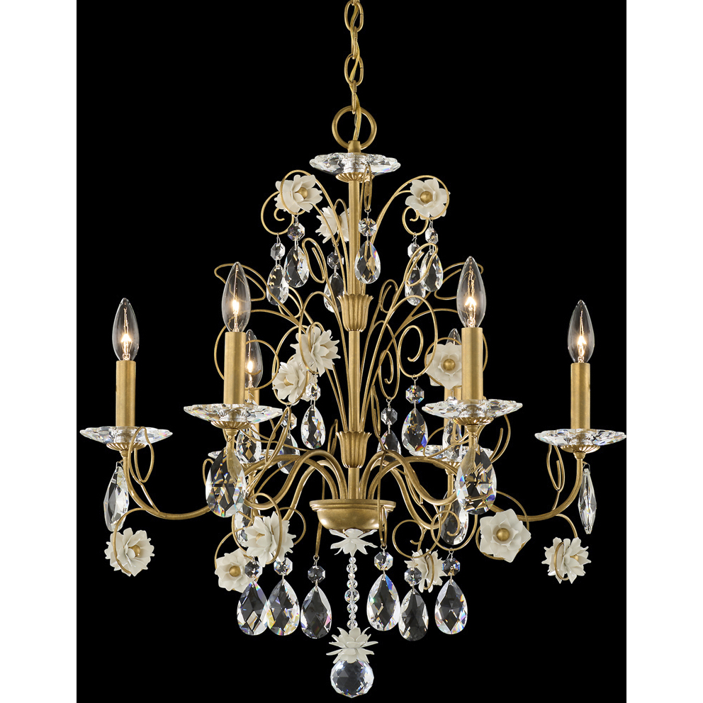 Signature Camellia 6 Light 25 inch Black with White Chandelier Ceiling Light