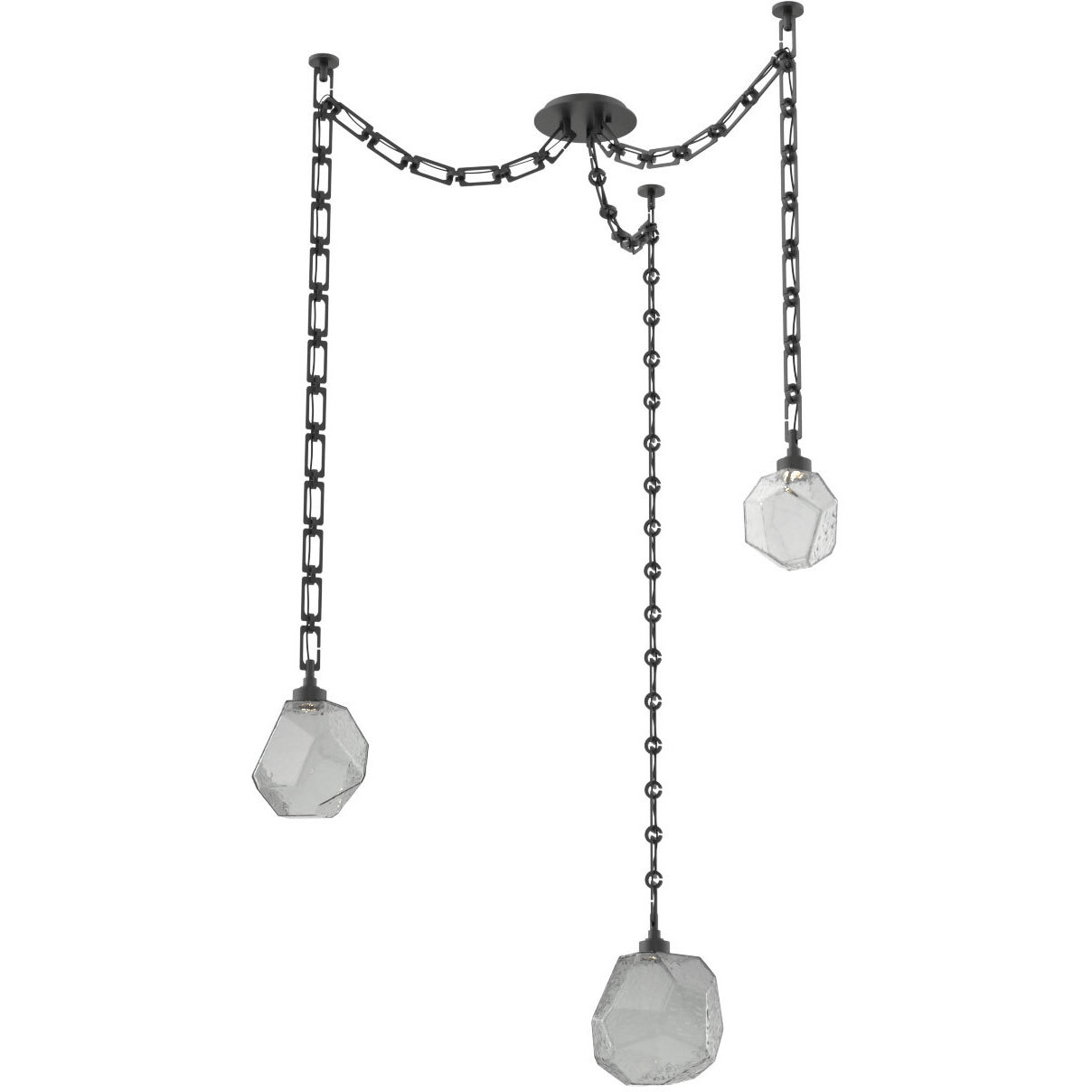 Gem LED 17 inch Matte Black Swag Multi-Pendant Ceiling Light in 3000K LED, Smoke, Rectangular Chain