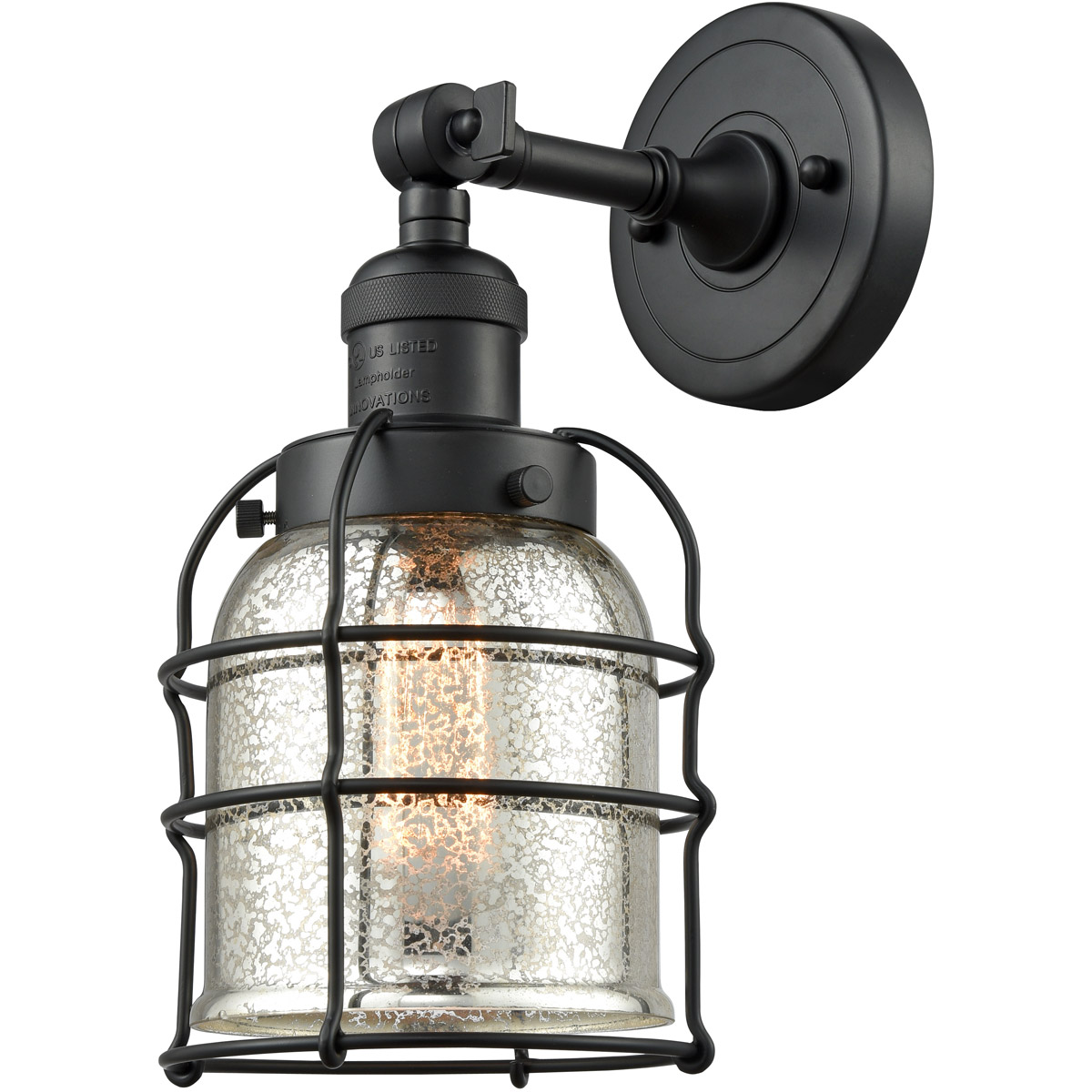 Franklin Restoration Small Bell Cage 1 Light 6 inch Matte Black Sconce Wall Light in Silver Plated Mercury Glass, Franklin Restoration