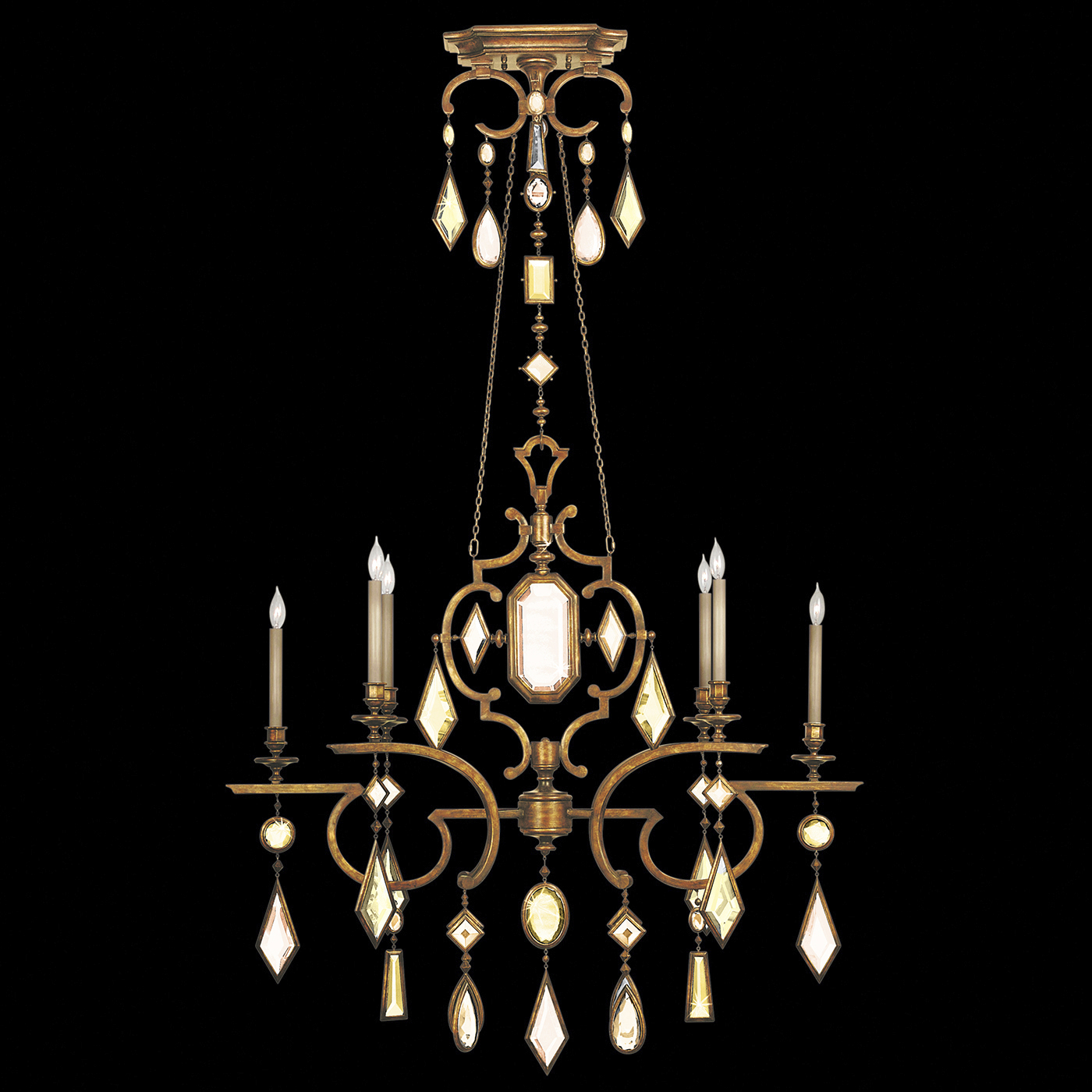 Encased Gems 6 Light 50 inch Gold Chandelier Ceiling Light in Multi-Colored Crystal