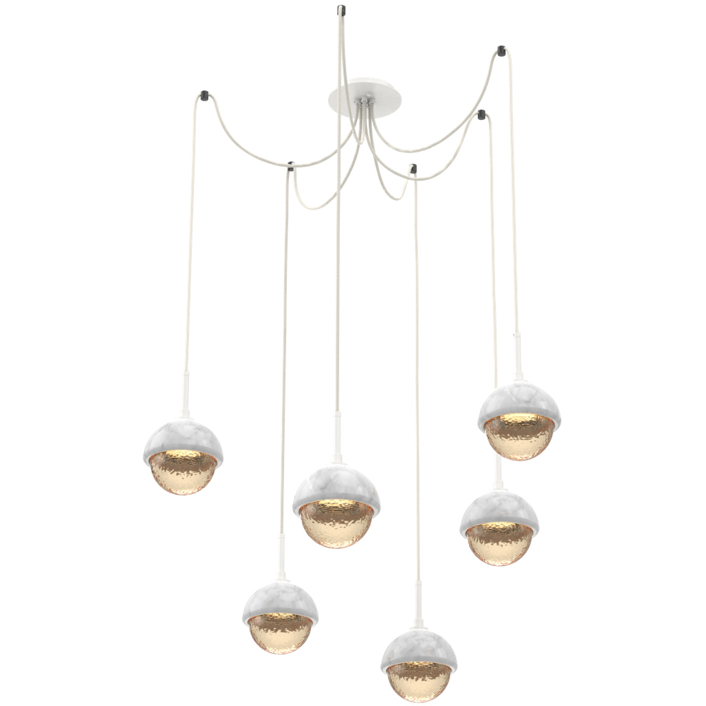 Cabochon LED 14.1 inch Salt White with White Marble Swag Multi-Pendant Ceiling Light in 3000K LED, Amber