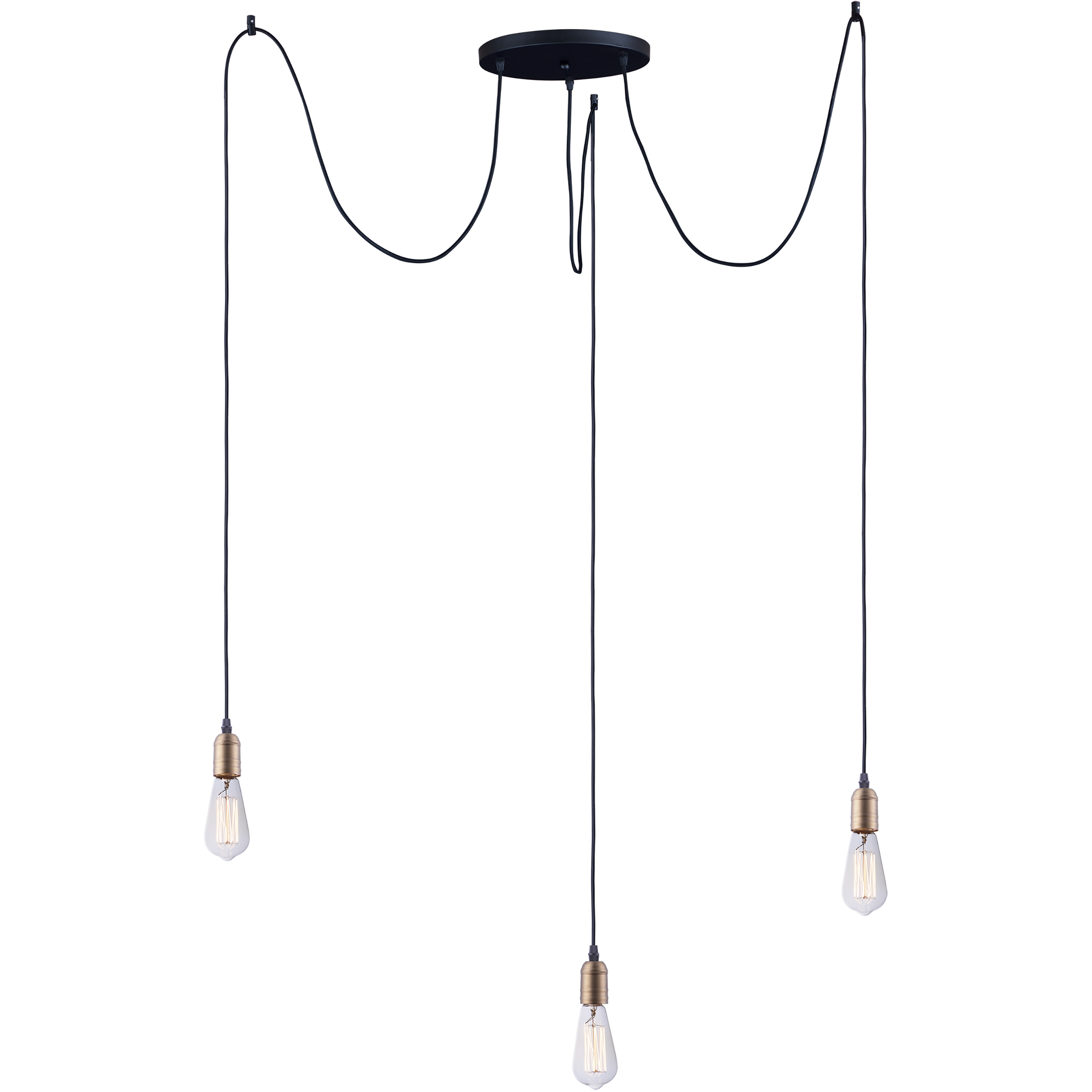 Early Electric 3 Light 11.75 inch Black and Antique Brass Multi-Light Pendant Ceiling Light