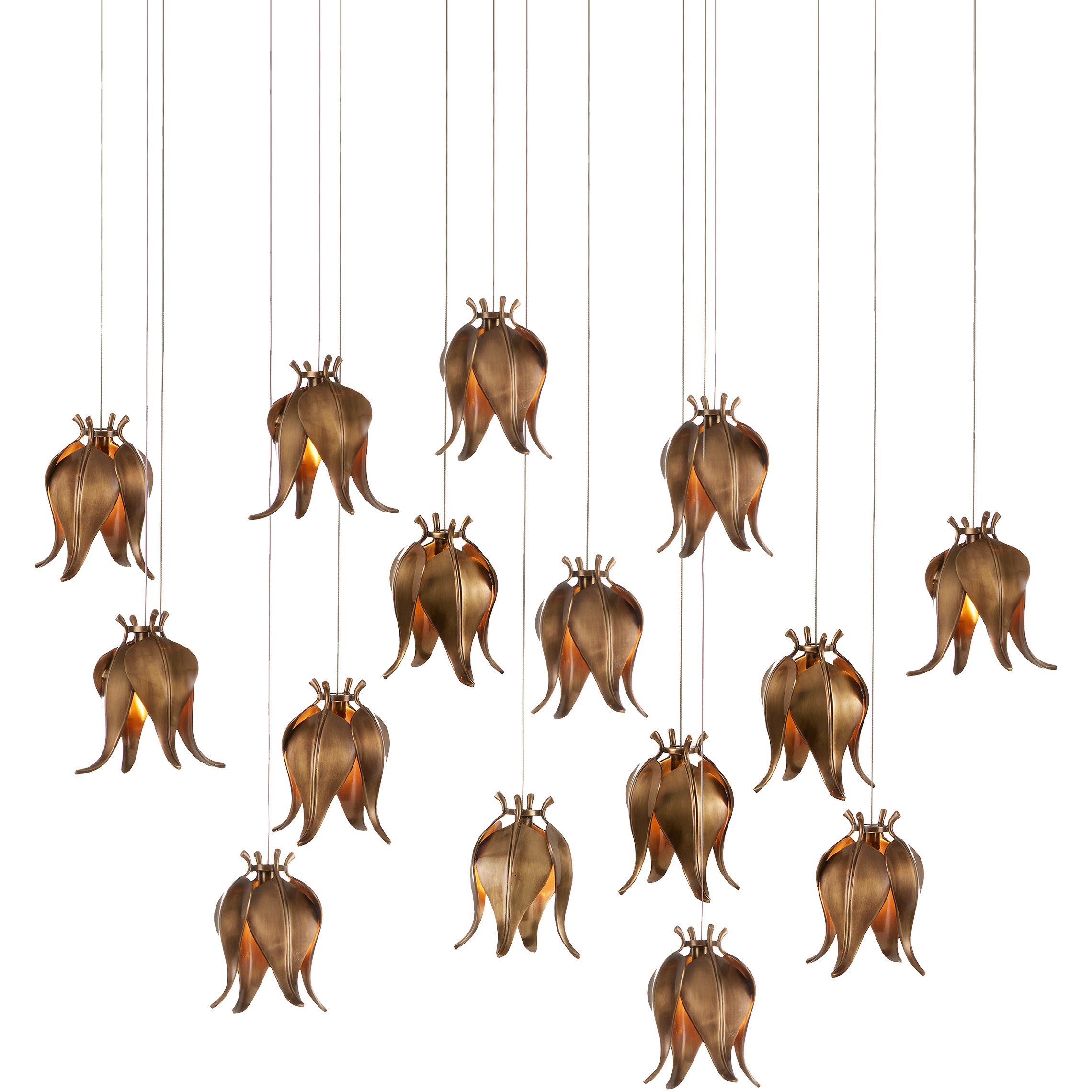 Iota 15 Light 48 inch Antique Brass Multi-Drop Pendant Ceiling Light