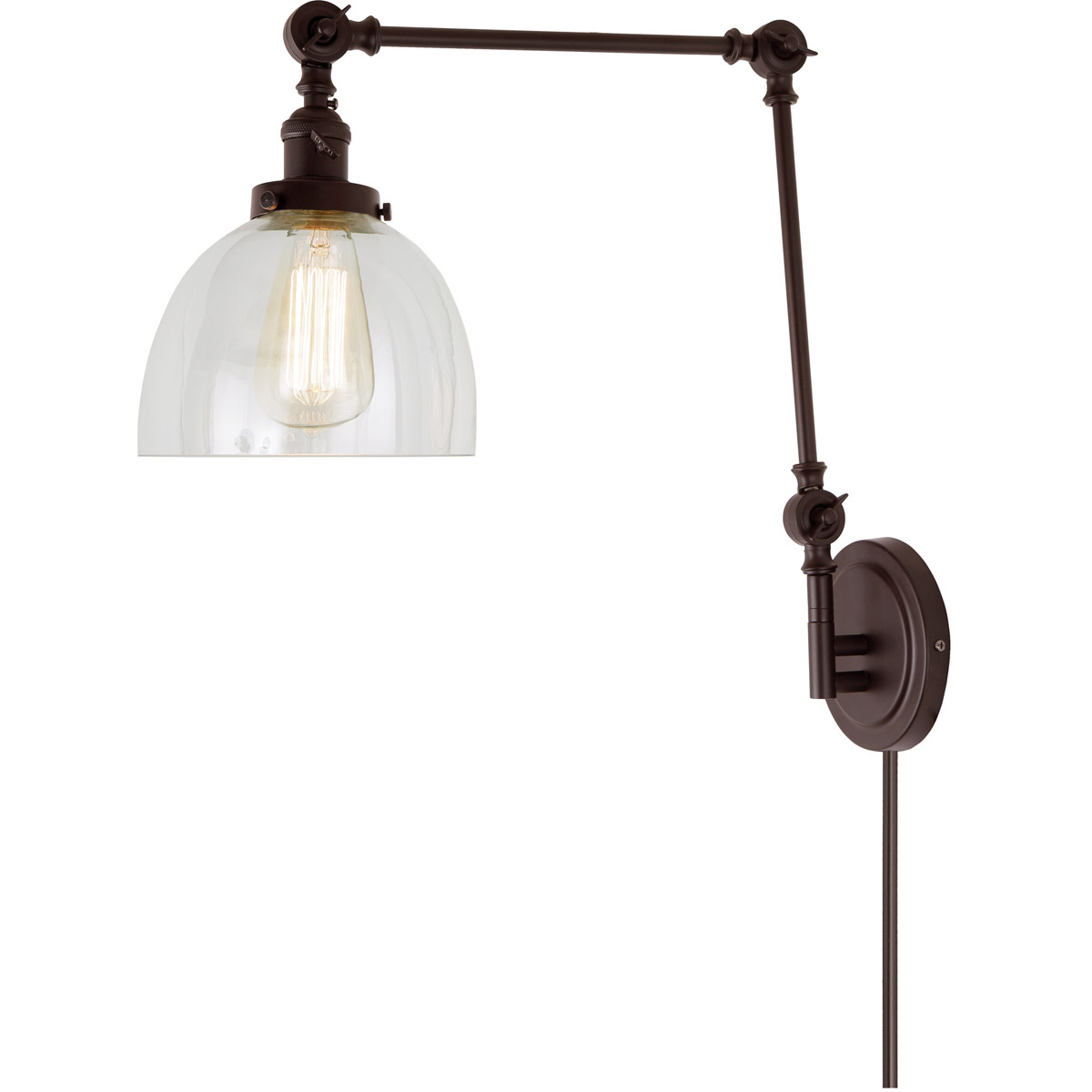 Soho 35 inch 100 watt Oil Rubbed Bronze Swing Arm Wall Sconce Wall Light in Clear Mouth Blown