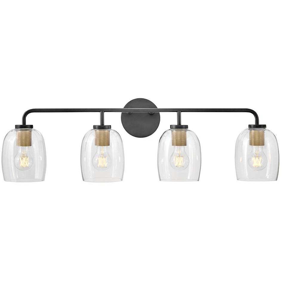 Percy 4 Light 33 inch Black with Lacquered Brass Bath Light Wall Light