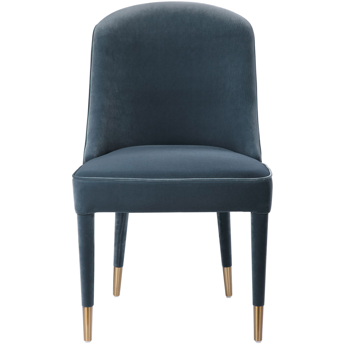 Brie Slate Blue Velvet and Brushed Brass Armless Chairs, Set of 2