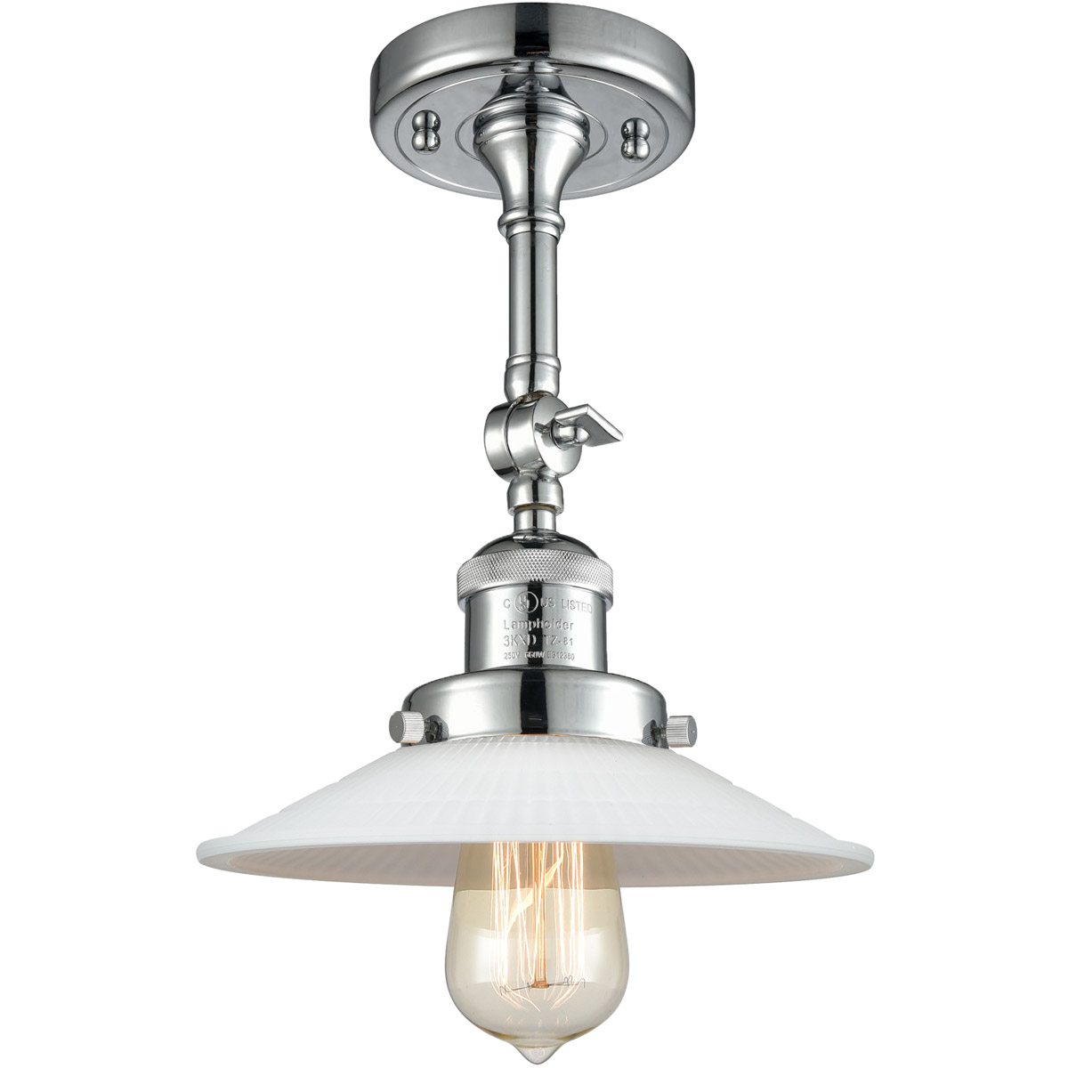 Franklin Restoration Halophane LED 9 inch Polished Chrome Semi-Flush Mount Ceiling Light in Matte White Halophane Glass, Franklin Restoration