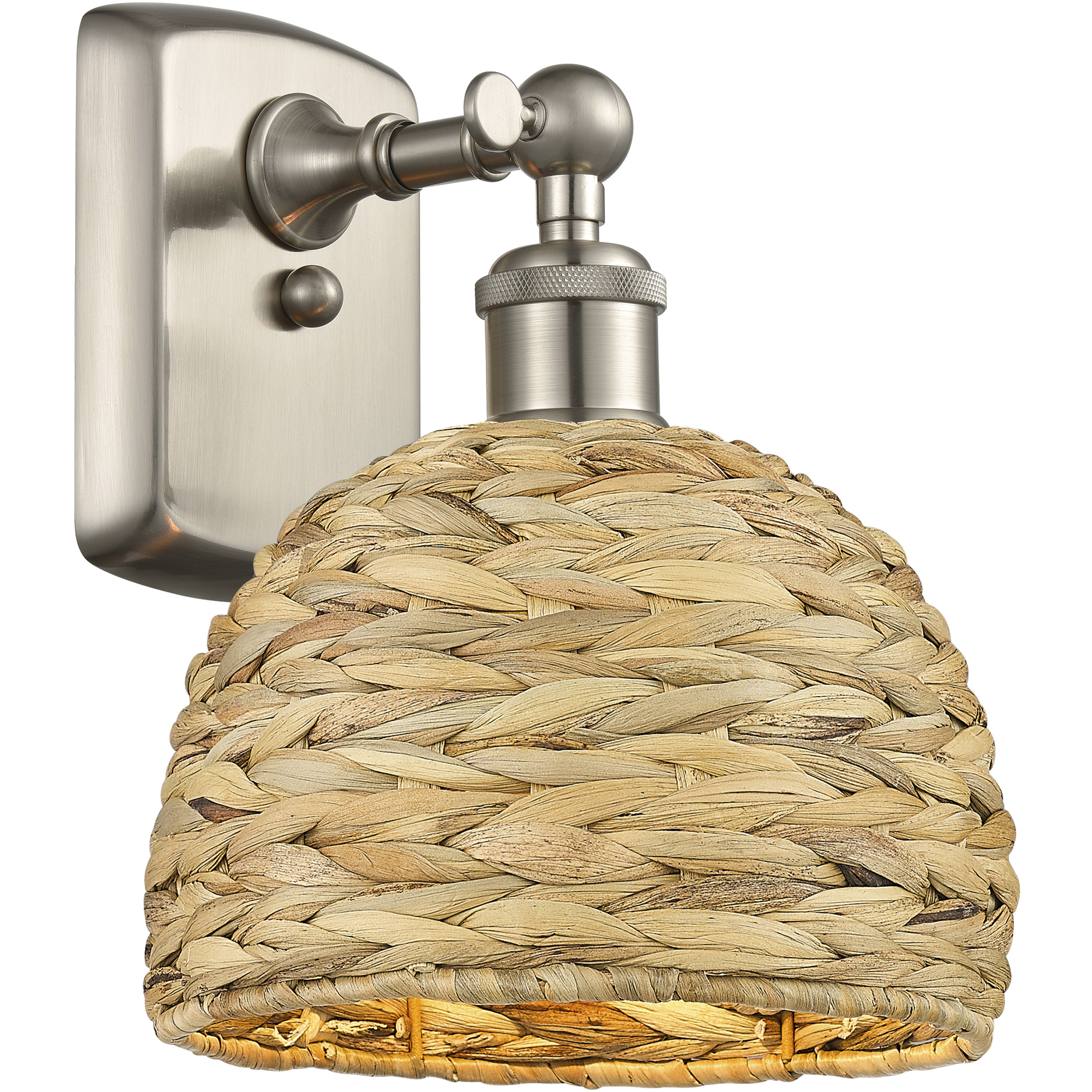 Woven Rattan Sconce Wall Light in Satin Nickel