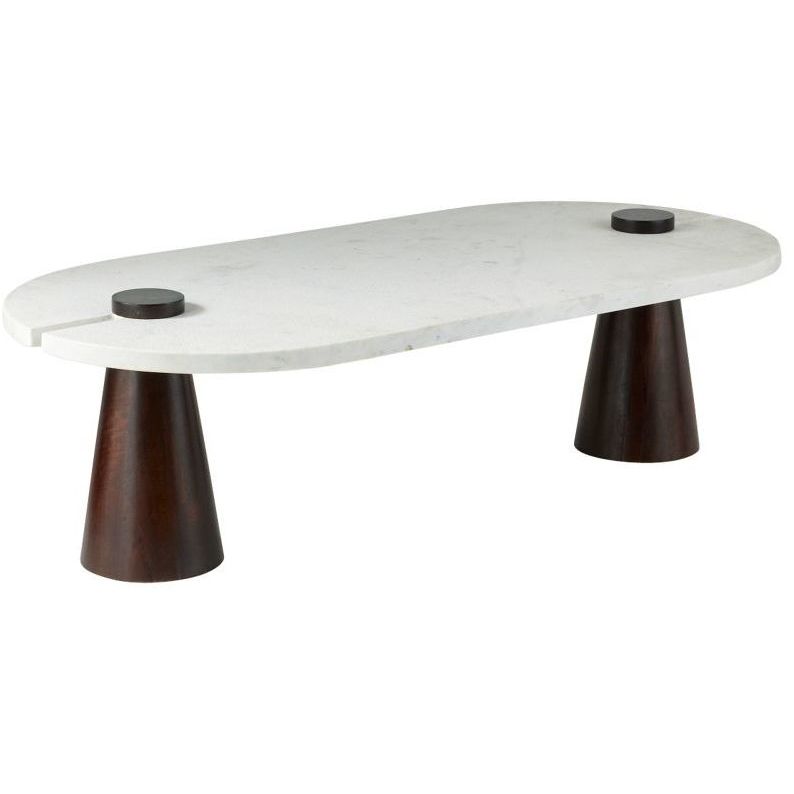 Delaney 52 X 24 inch White Marble and Umber Mango Wood Coffee Table
