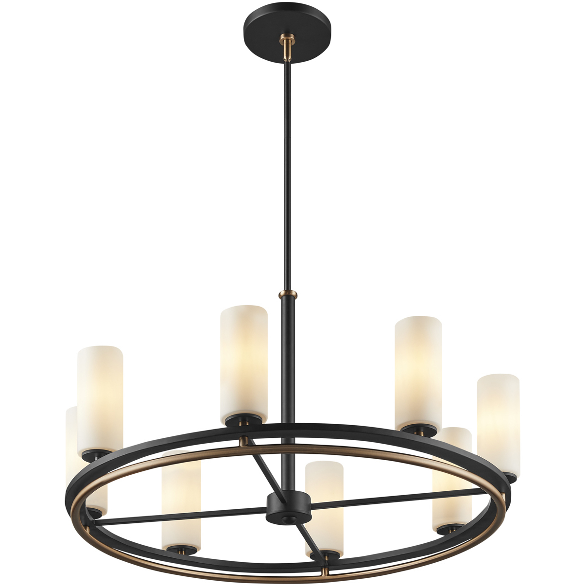 Fusion Collection - Tilburg Family 8 Light 32.5 inch Matte Black and Brass and Opal Chandelier Ceiling Light in 32.5" D x 32.5" W x 18" H, EVOLV
