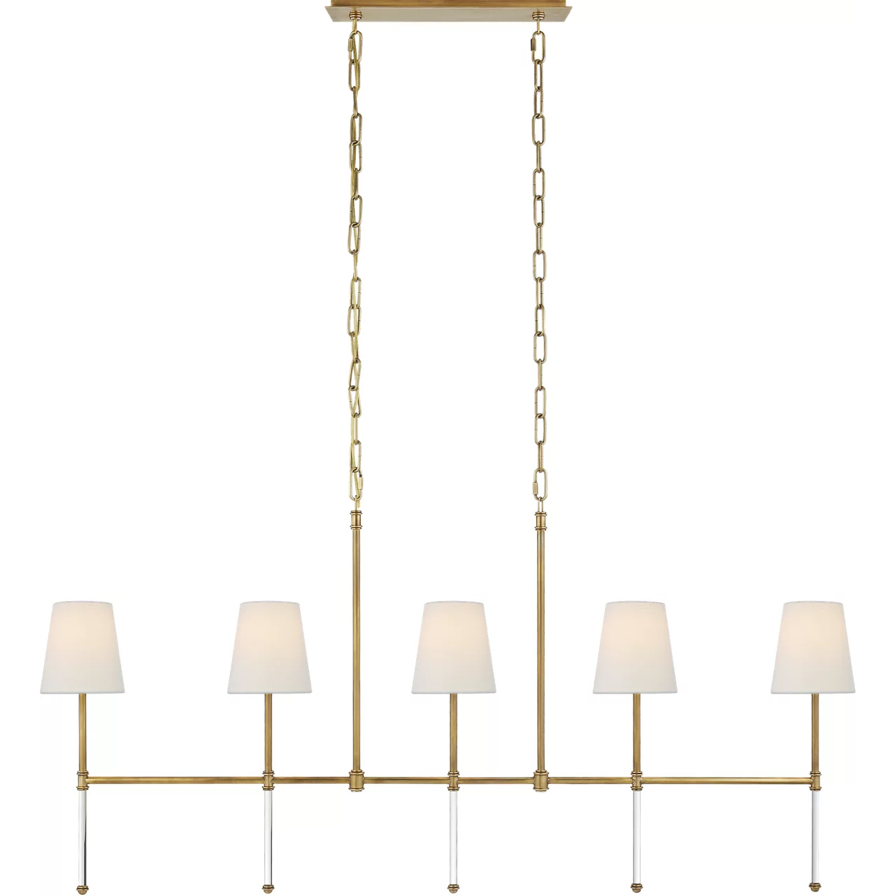 Suzanne Kasler Camille 5 Light 53.25 inch Hand-Rubbed Antique Brass Linear Chandelier Ceiling Light in Linen, Medium