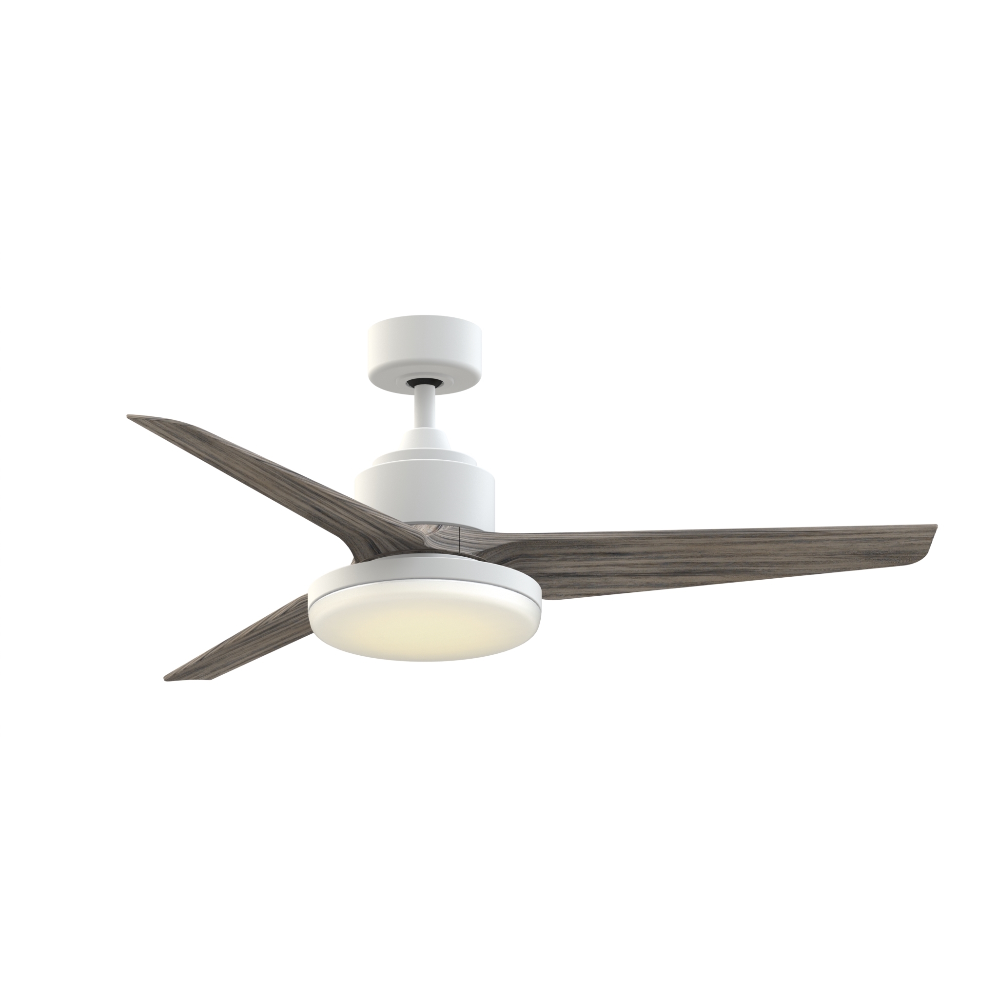 TriAire Custom 52 inch Matte White with Weathered Wood Blades Indoor/Outdoor Smart Ceiling Fan in 14, 3, Kit