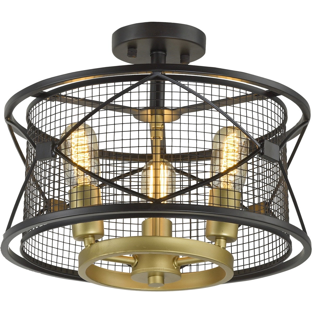 Harlequin 3 Light 15 inch Warm Bronze and Gold Semi-Flush Mount Ceiling Light