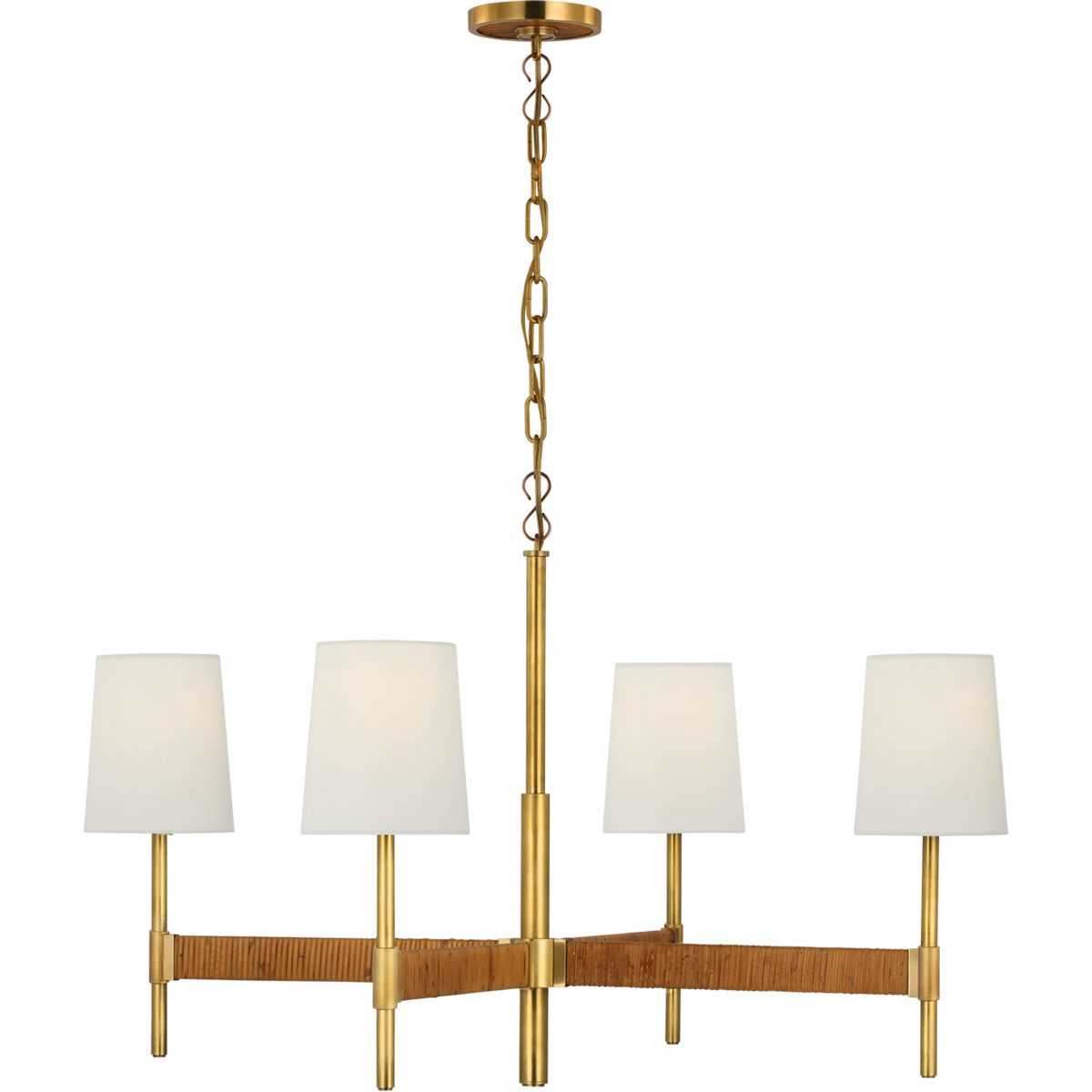 Suzanne Kasler Elle LED 36 inch Hand-Rubbed Antique Brass and Dark Rattan Chandelier Ceiling Light, Large