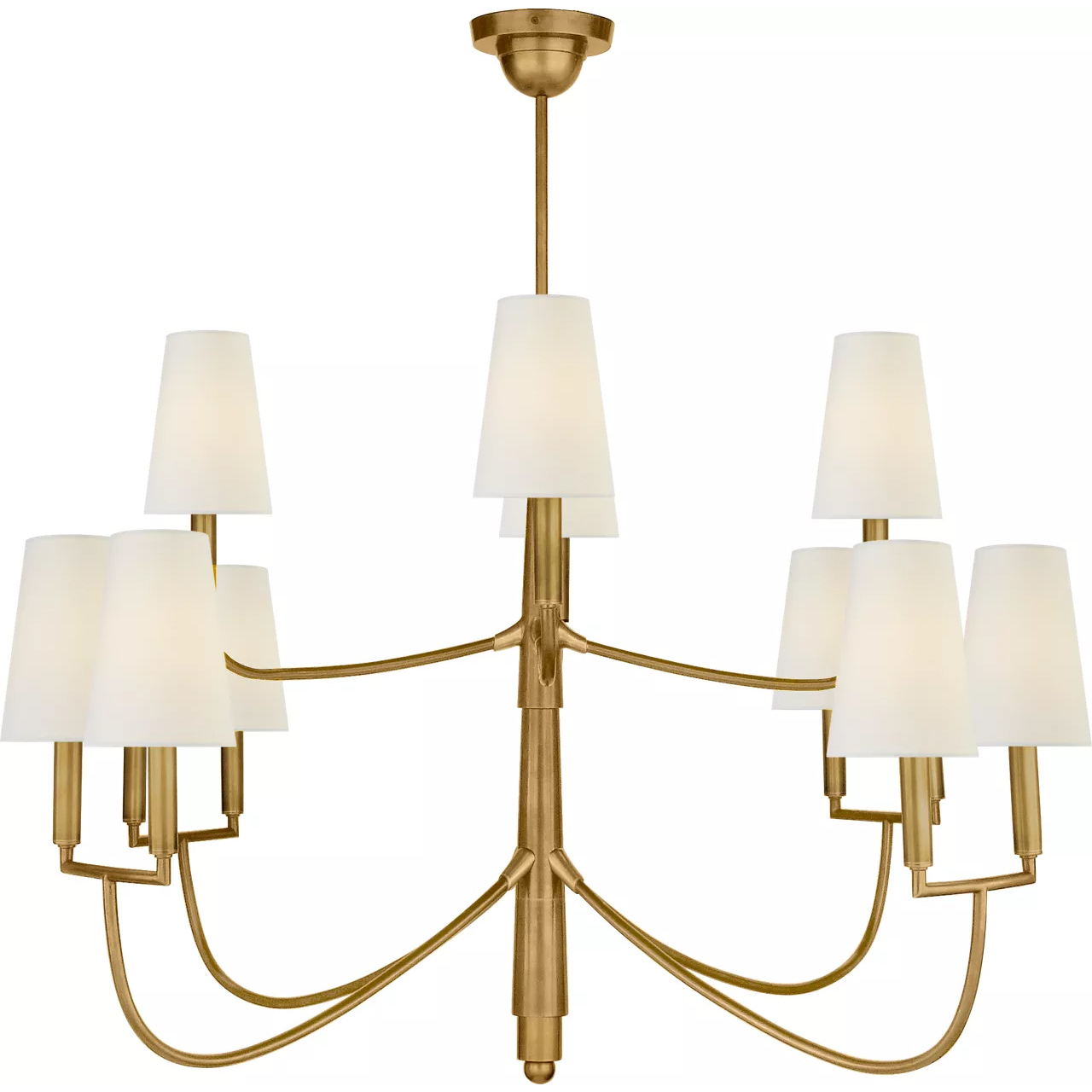 Thomas O'Brien Farlane 12 Light 48 inch Hand-Rubbed Antique Brass Chandelier Ceiling Light in Linen, Large
