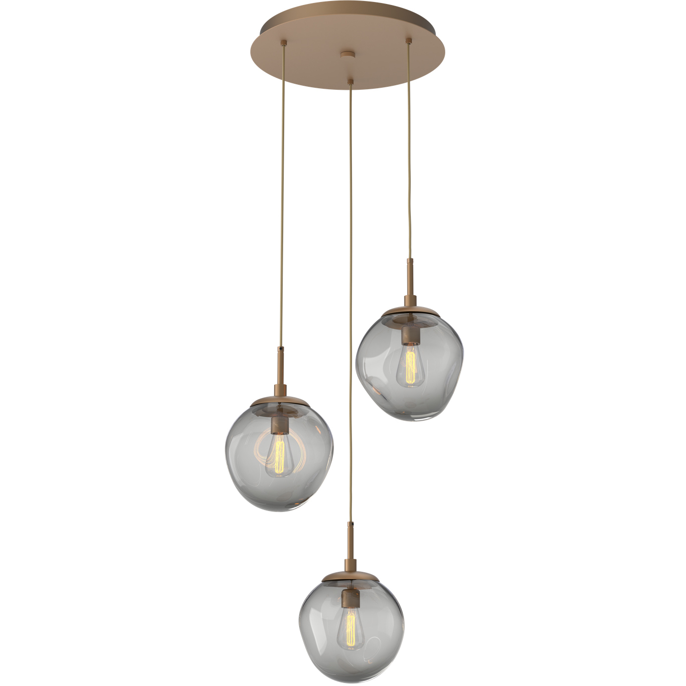 Aster Incandescent 3 Light Novel Brass Chandelier Ceiling Light, Round Multi-Pendant