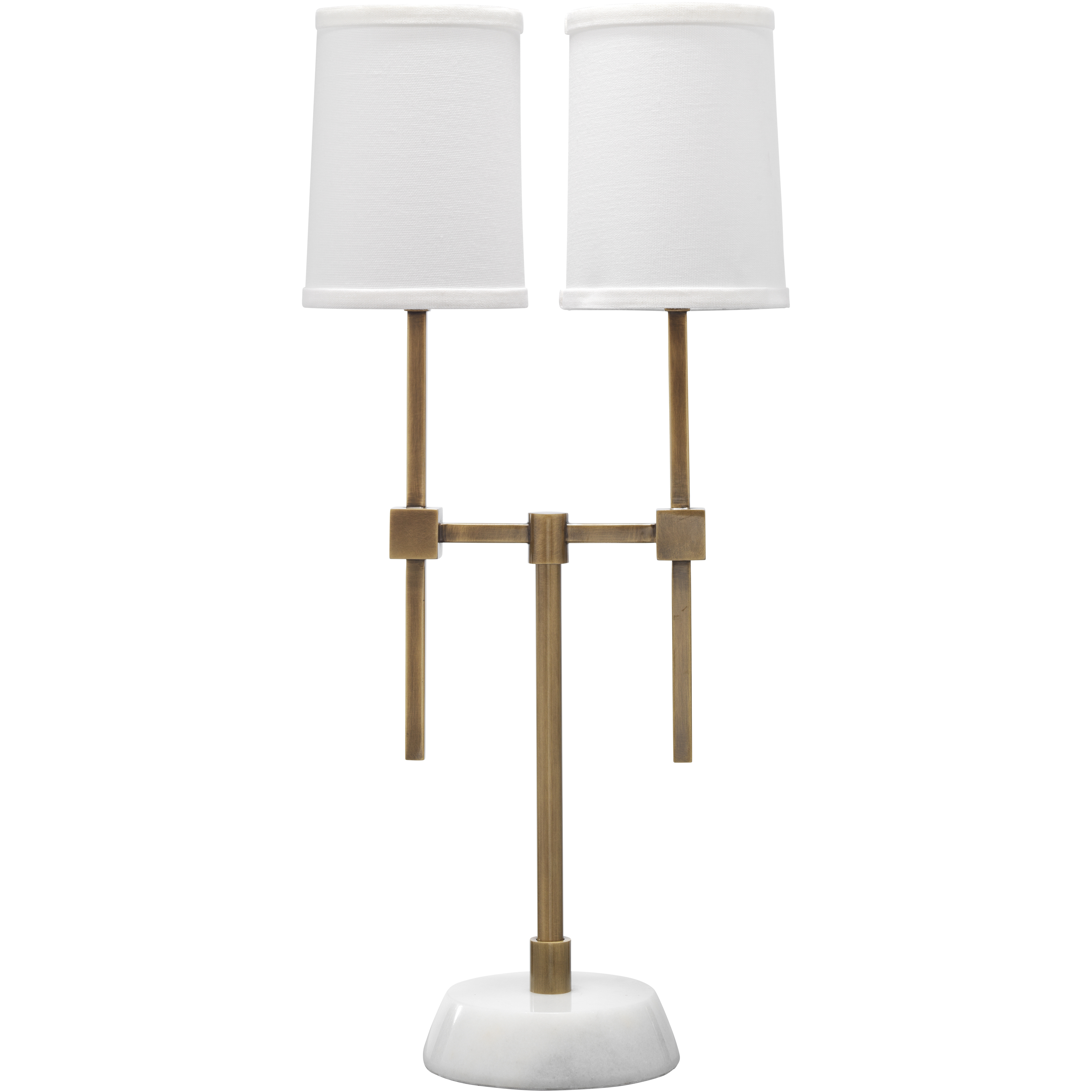 Minerva 9.75 inch 25 watt Antique Brass & White Twin Shade Console Lamp Portable Light