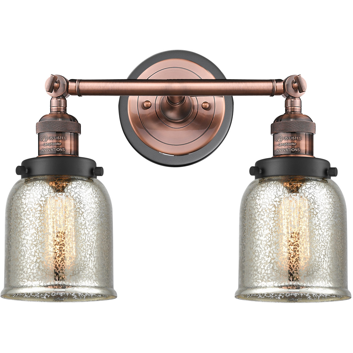 Franklin Restoration Small Bell 2 Light 15 inch Antique Copper Bath Vanity Light Wall Light in Silver Plated Mercury Glass