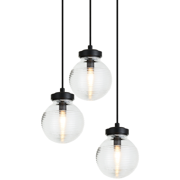 Ridge 3 Light 15.25 inch Matte Black Pendant Ceiling Light in Matte Black and Clear