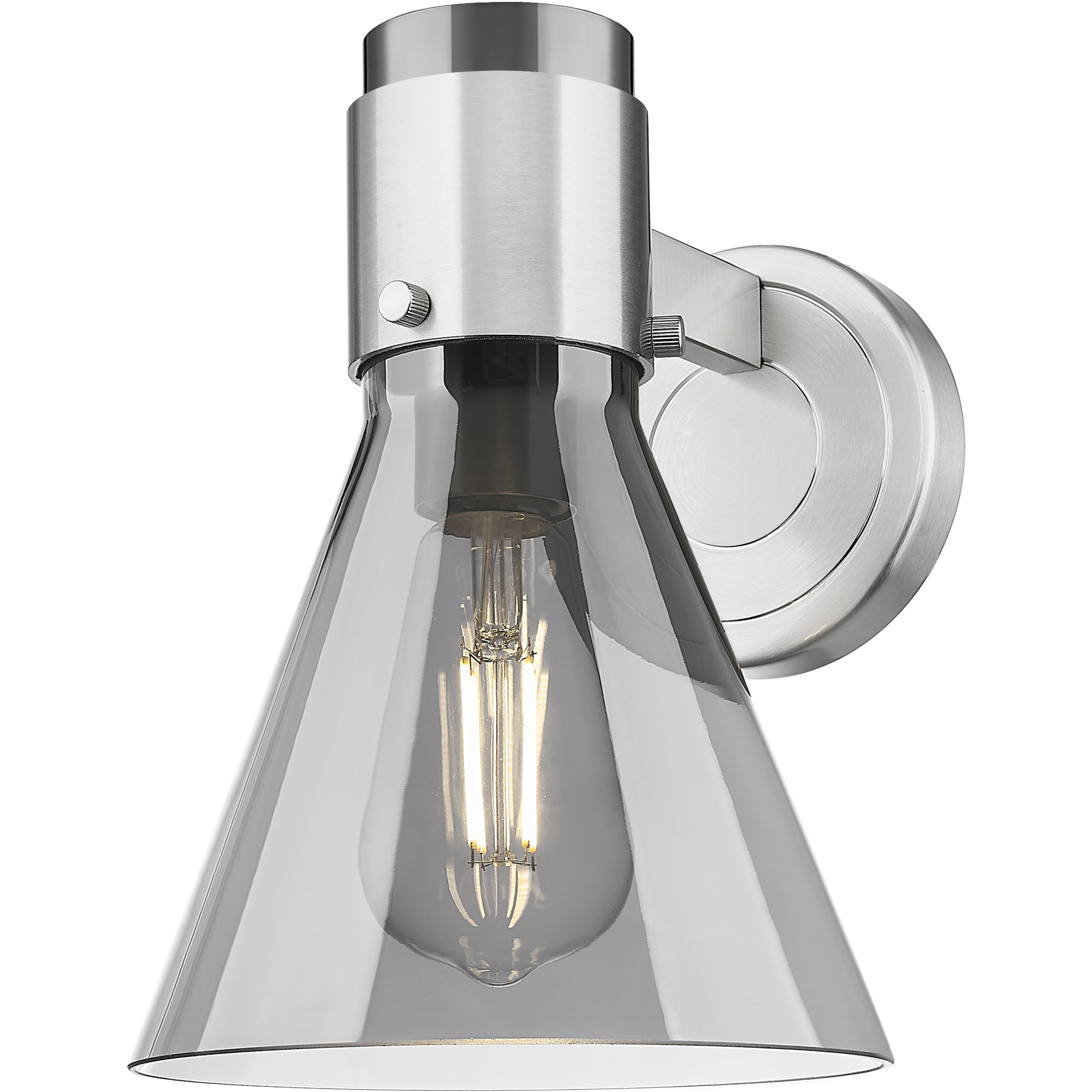 Lawton Cone Sconce Wall Light in Satin Nickel, Light Smoke Glass