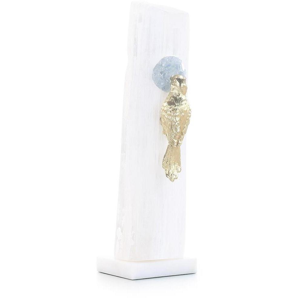 Brass Bird 15.5 X 4.5 inch Sculpture, on Selenite Roost, I