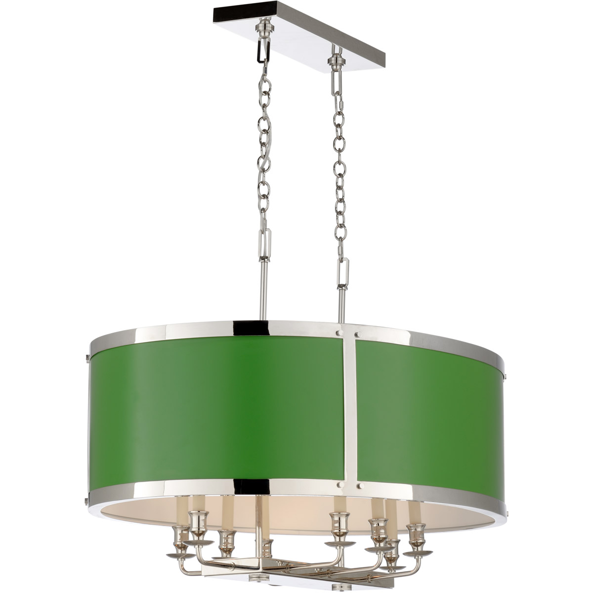 Matthew Frederick International 8 Light 38 inch White/Polished Nickel Chandelier Ceiling Light