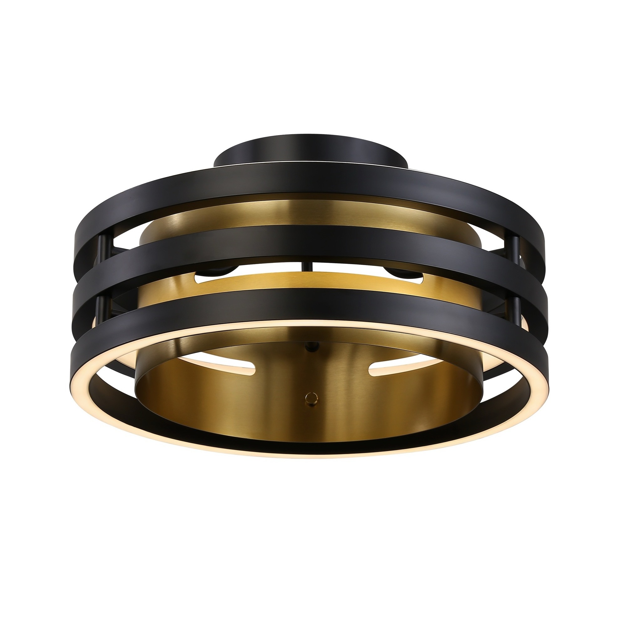 Toledo LED 14.5 inch Black and Brushed Brass Semi-Flush Mount Ceiling Light