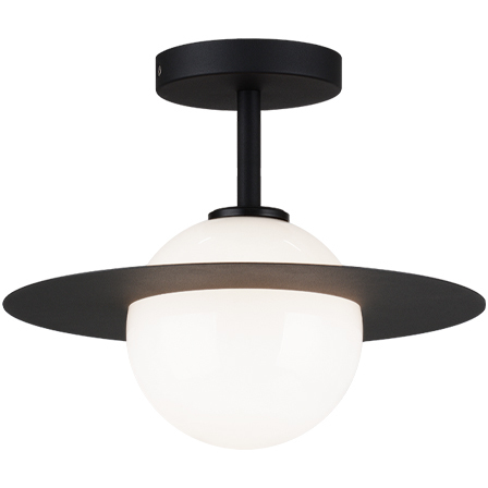 Saturn 1 Light 12 inch Black and Opal Flush Mount Ceiling Light in Black and Opal Glass
