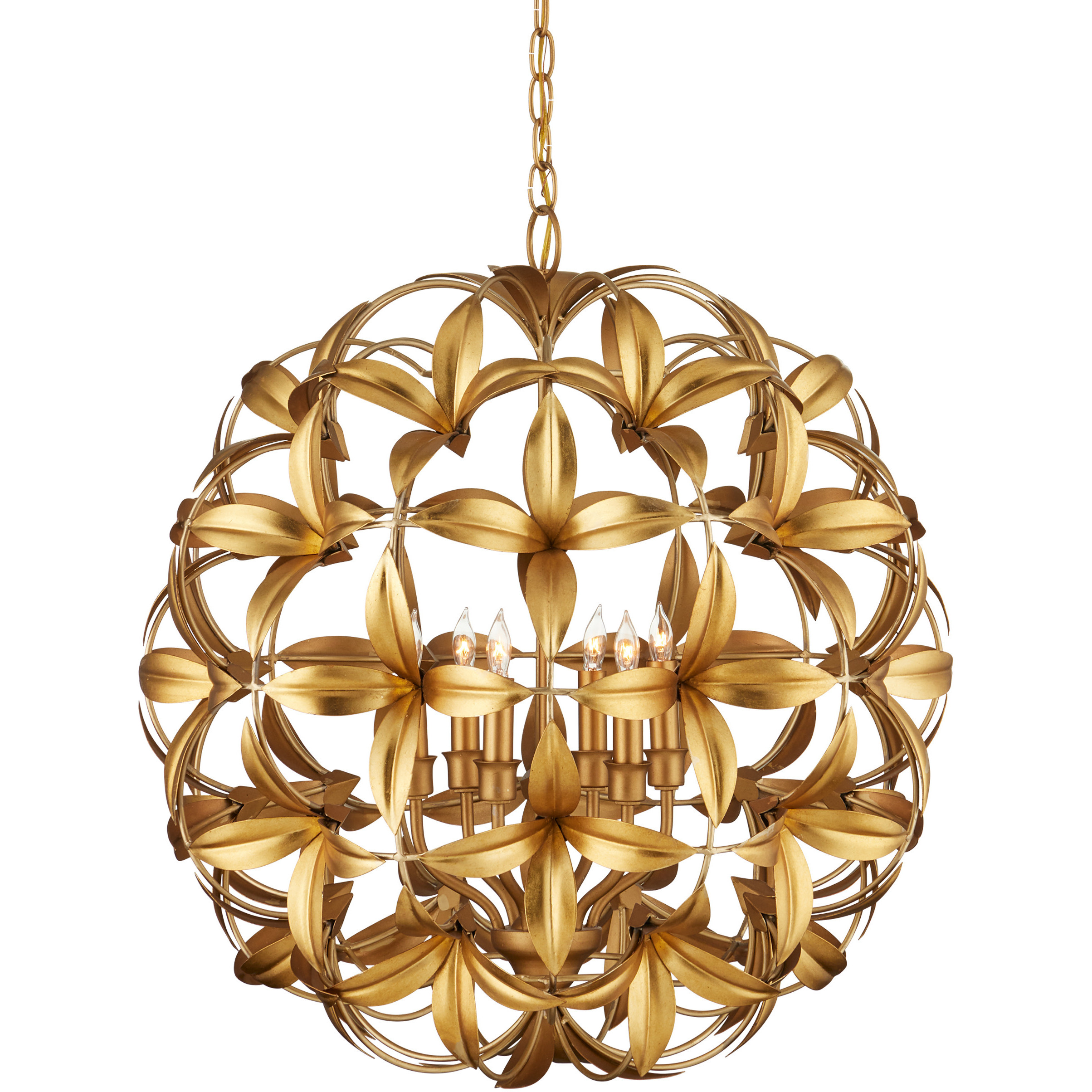 Helenium 6 Light 24 inch Contemporary Gold Leaf and Contemporary Gold Orb Chandelier Ceiling Light