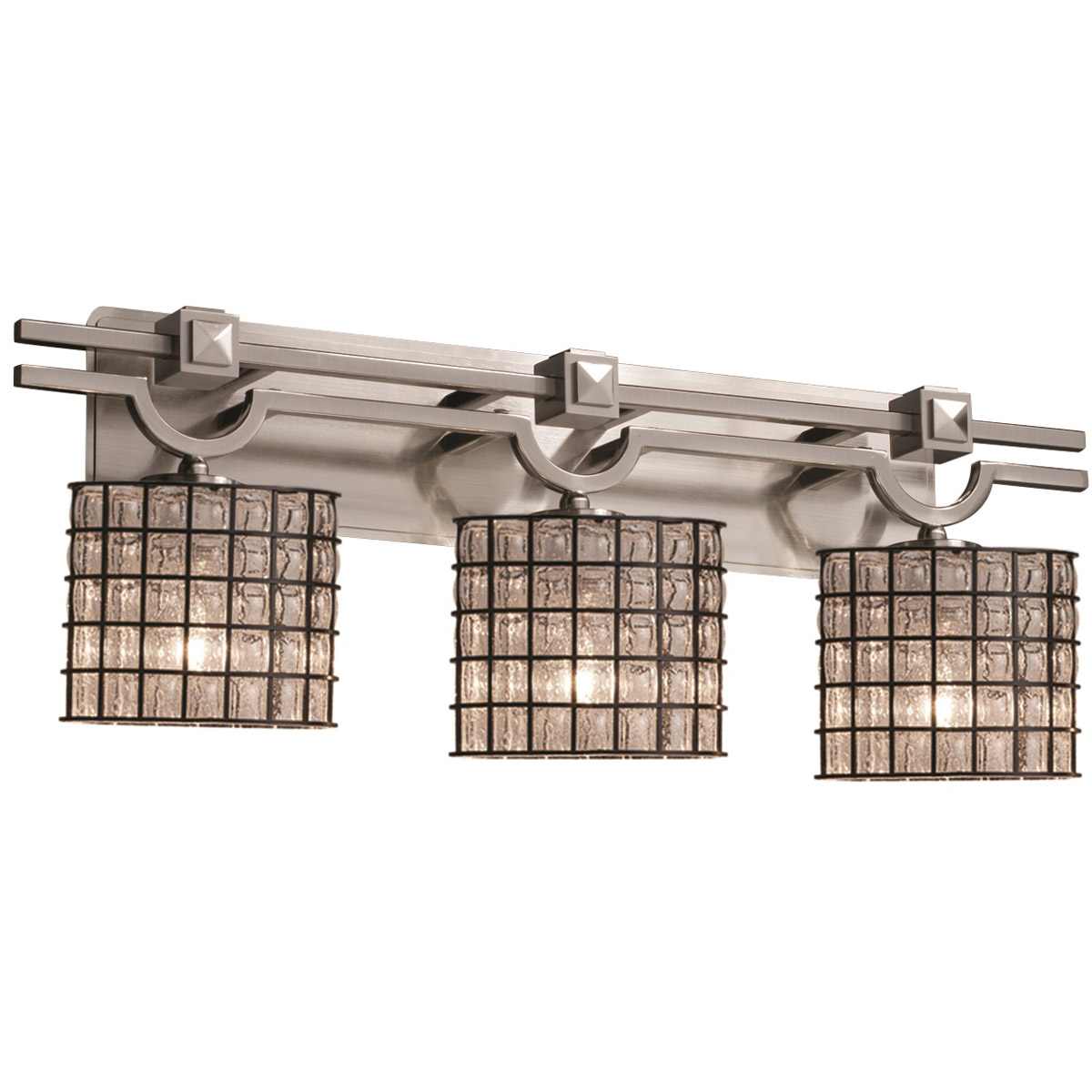 Wire Glass LED 19 inch Brushed Nickel Bath Bar Wall Light in 2100 Lm LED, Grid with Clear Bubbles, Oval, Oval
