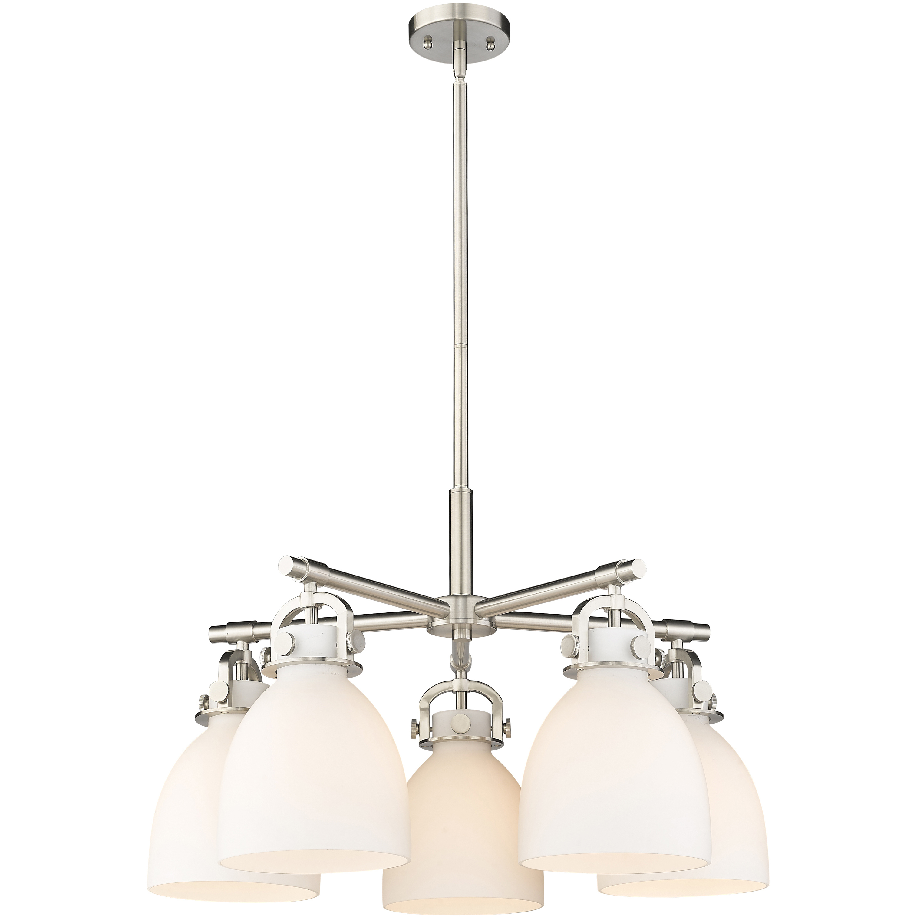 Newton Bell 5 Light 26 inch Satin Nickel Chandelier Ceiling Light in Matte White Glass