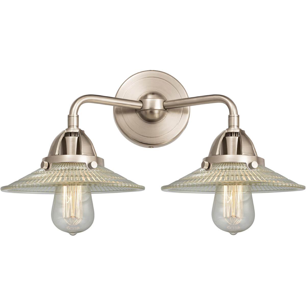 Nouveau 2 Halophane LED 17 inch Brushed Satin Nickel Bath Vanity Light Wall Light in Clear Halophane Glass