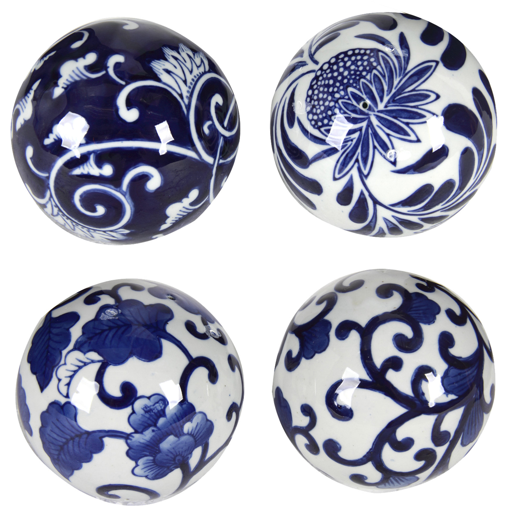 Aline Blue/White Decorative Orb, Set of 4